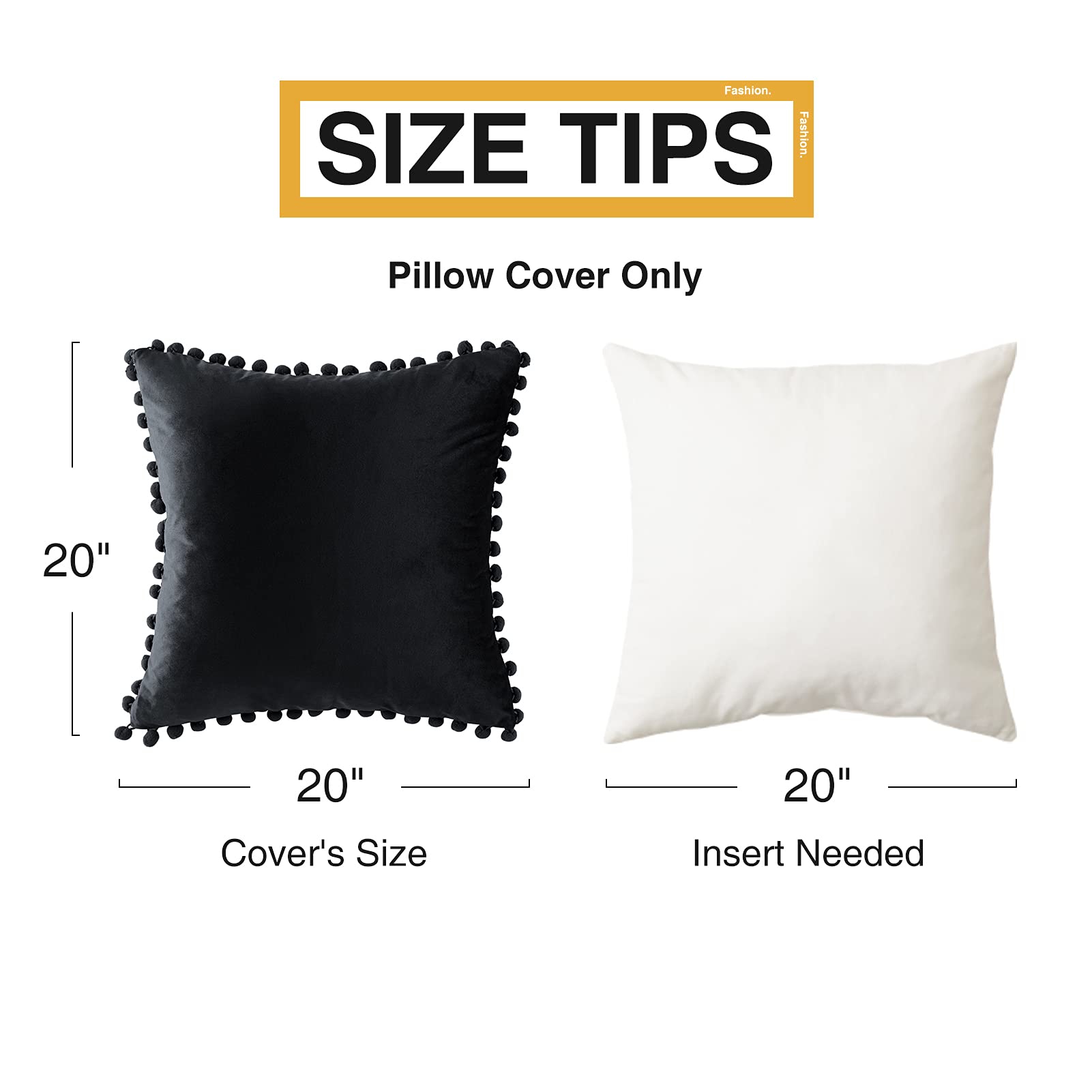 Luxury Velvet Decorative Throw Pillow Covers 20x20 Inch - Soft Black Pillow Cases with Pom Poms, Set of 2 for Couch, Bed, Sofa - Boho Chic Home Decor for Living Room, Bedroom & Office - Perfect for Spring, Easter & Cozy Home Styling