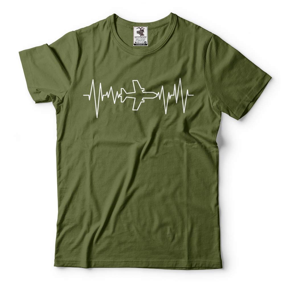 Aviation Pilot T-Shirt for Men - Heartbeat Pulse Airplane Design Tee | Perfect for Pilots, Aviation Enthusiasts & Casual Wear