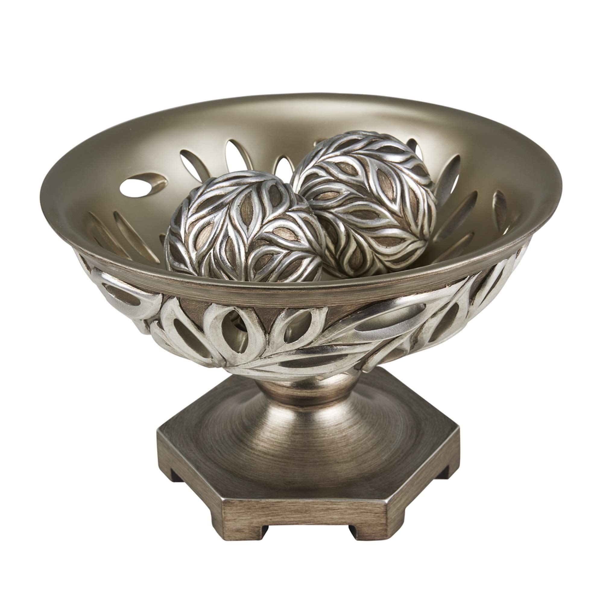 Ore International Kiara Decorative Bowl with Spheres - Silver & Gold Home Decor for Dining Table Centerpiece, Shelf Display, and Gift Giving