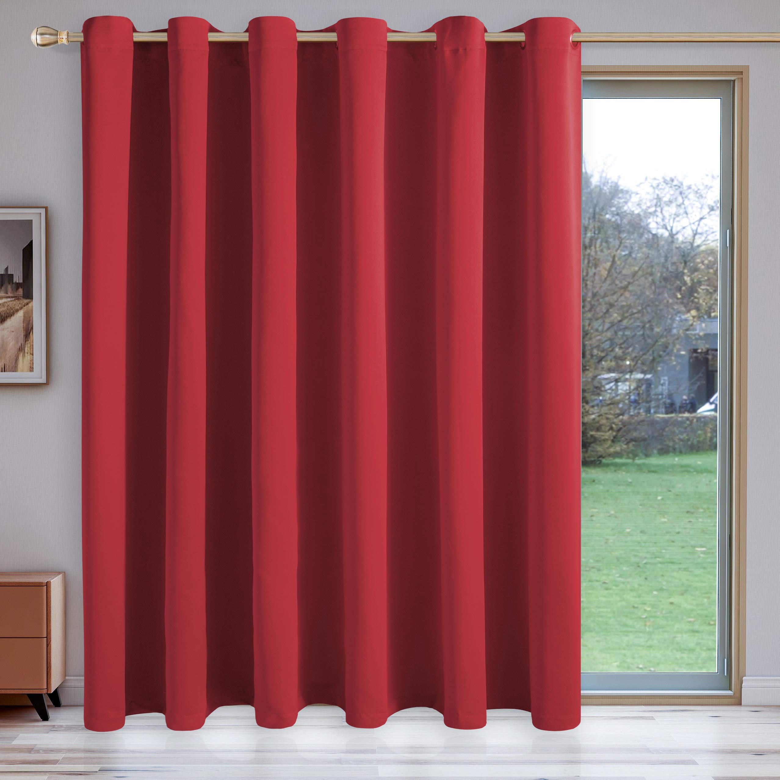 LORDTEX Red Room Divider Curtain - 15ft Wide x 9ft Tall Soundproof Blackout Privacy Screen for Living Room, Bedroom, Patio Door | Noise Reduction & Light Blocking for Home Office, Studio, or Dorm Room