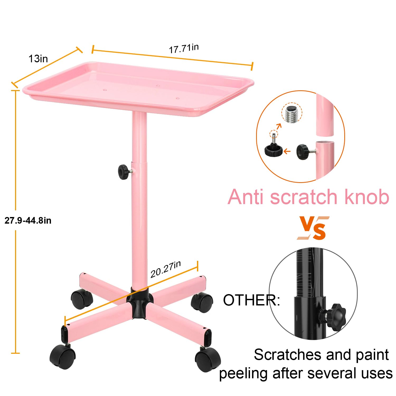**JOSTZHXIN Adjustable Salon Tray – Professional Rolling Trolley for Hairstylists & Tattoo Artists – Premium Aluminum SPA Service Tray (Pink) – Ideal for Salon, Spa & Tattoo Studios**