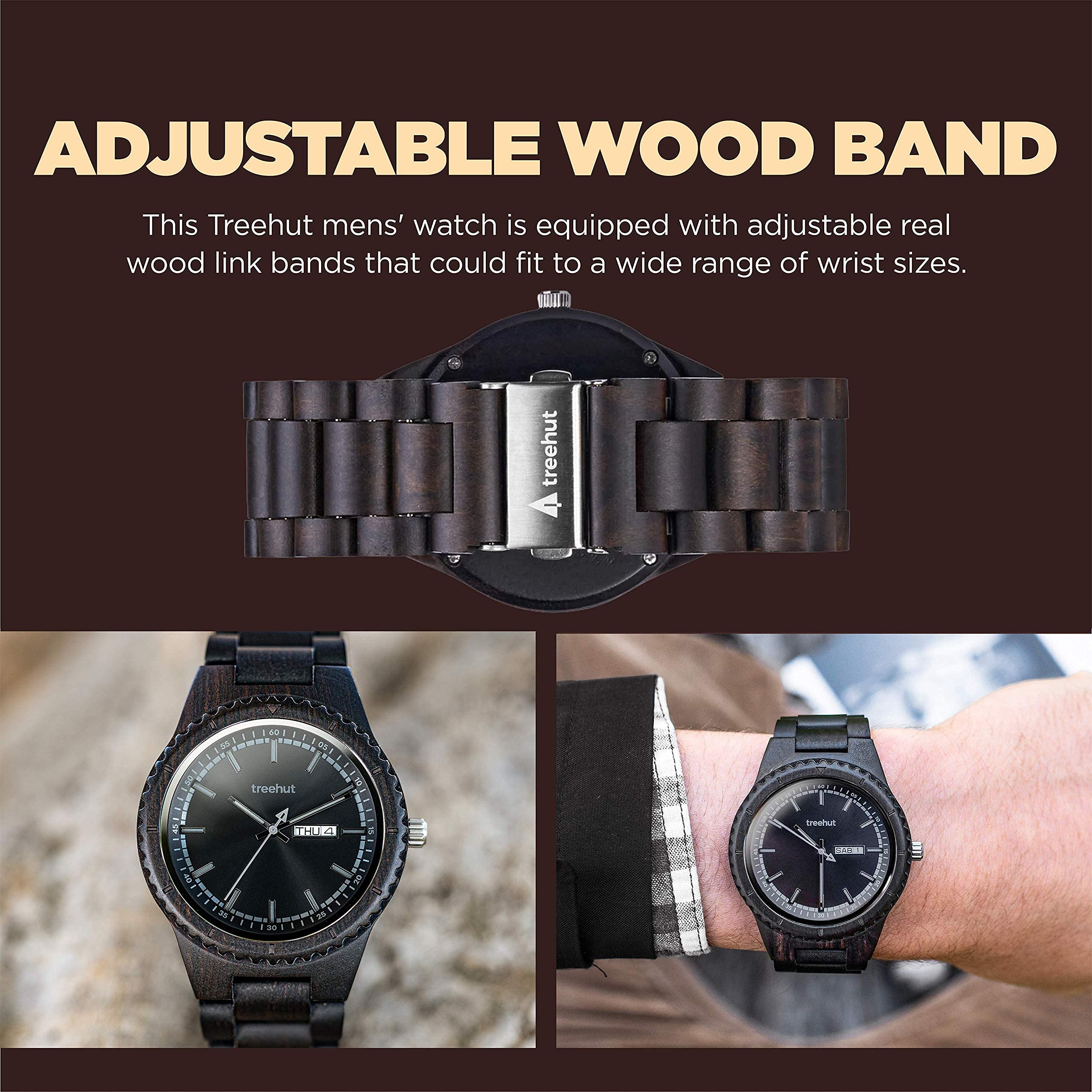 Men's Wooden Watch - Japanese Quartz Movement, Ebony Wood Strap - Stylish & Durable for Outdoor & Office