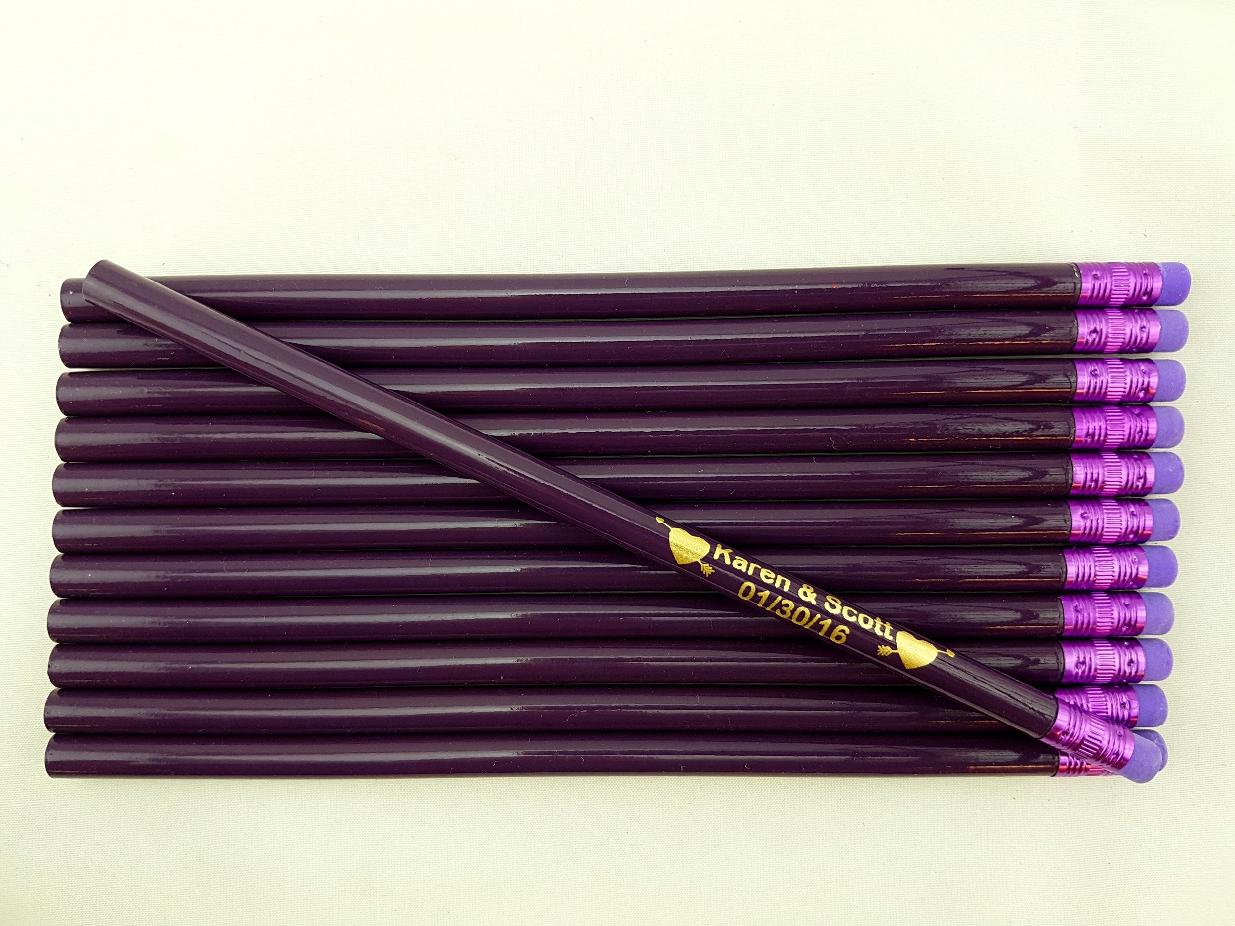 Custom Wedding Favor Pencils - Personalized Purple Heart Arrow Pencils with Eraser (12-Pack) - Perfect for Wedding Announcements, Bridal Showers & Party Favors