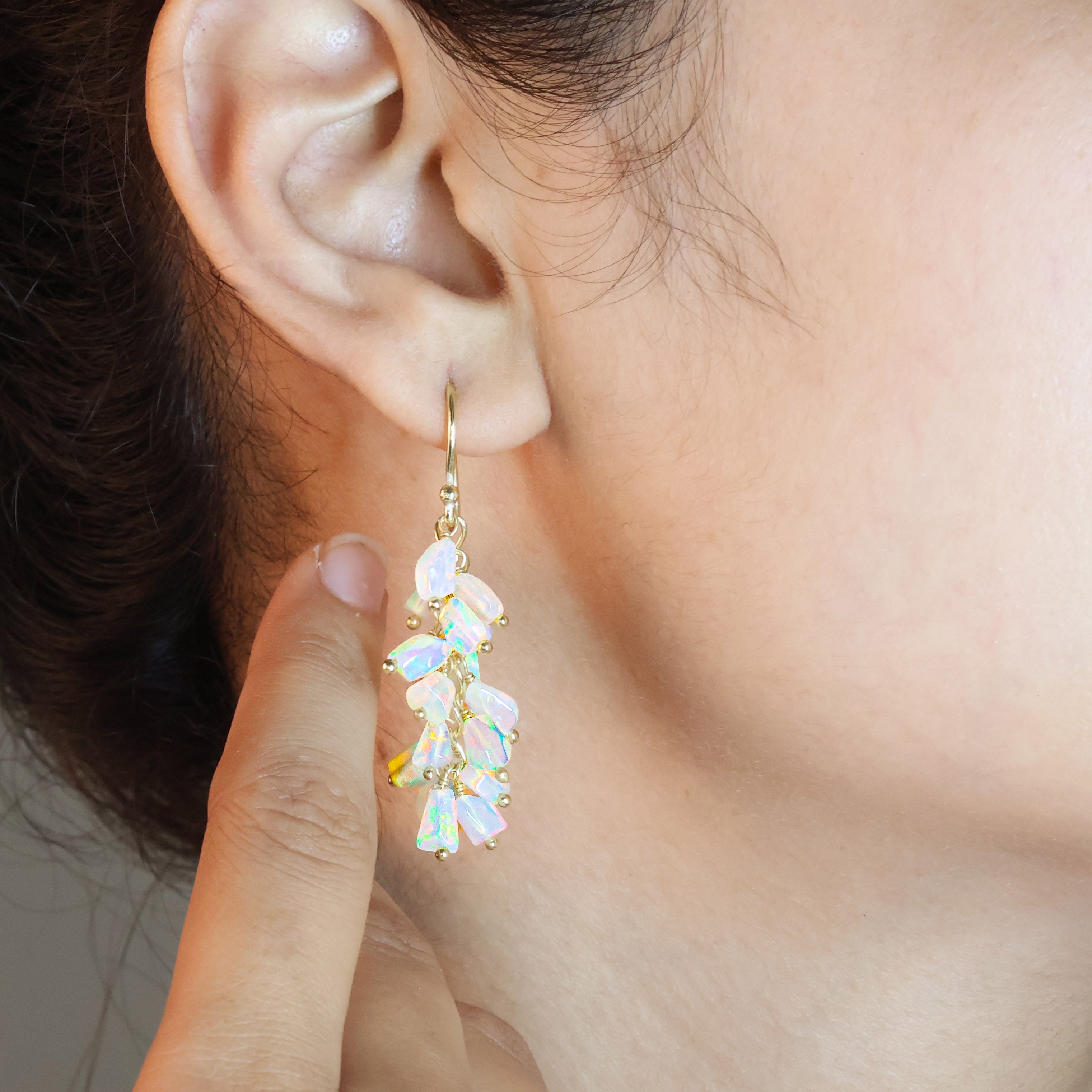 Natural White Opal Tumble Shape Beaded Cluster Earrings for Women | Handmade Boho Chic Jewelry | Perfect for Weddings, Parties & Everyday Wear