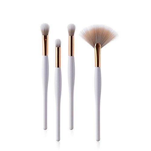 4pcs Professional Rose Gold Eyeshadow Makeup Brushes Set with White Handle - Soft Synthetic Hair Blending Fan Brushes for Eye Shadow & Beauty Makeup | Perfect for Daily Use, Professional Makeup Artists & Travel Makeup Kits