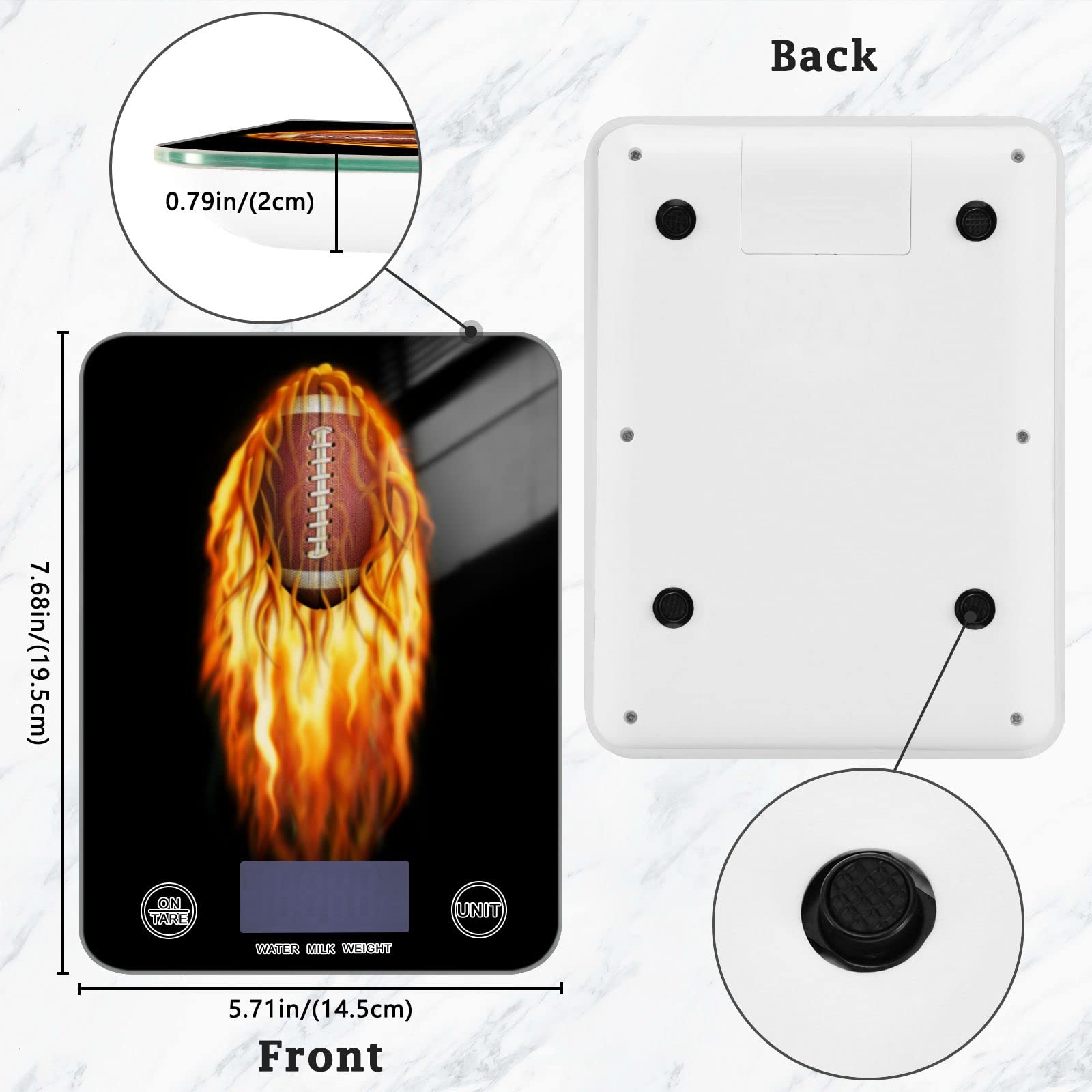 **Waterproof Digital Kitchen Scale for Cooking, Baking & Coffee - Flaming Football Design, Measures in Ounces & Grams - Perfect for Home, Restaurant & Office Use**
