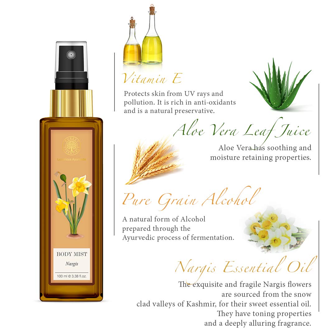 Forest Essentials Nargis Body Mist - 100ml Floral Perfume Spray for Women | Long-Lasting Fragrance for Daily Wear, Special Occasions & Gift Giving