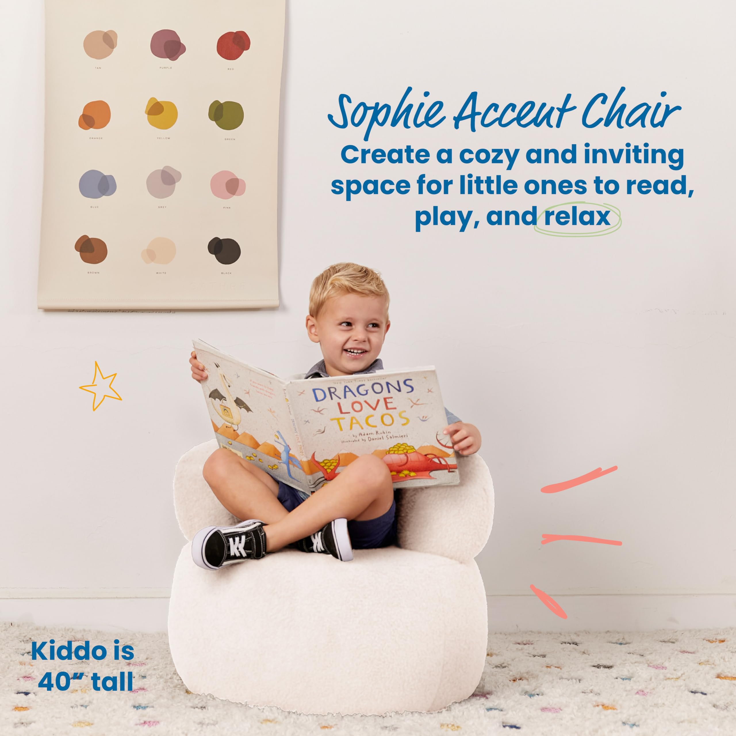 ECR4Kids Sophie Accent Chair for Kids - Sturdy White Children's Furniture for Bedroom, Playroom & Reading Nook - Perfect Toddler Chair for Learning & Relaxation