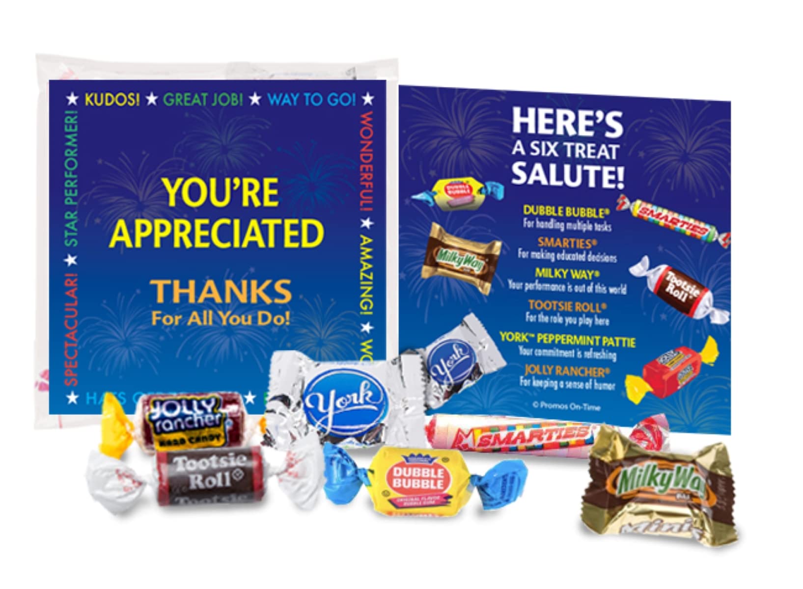 100-Count Six Treat Salute Appreciation Goody Bags for Employees & Staff - Bulk Corporate Gift Ideas & Office Decoration Items - Perfect for Employee Recognition, Team Building & Workplace Celebrations
