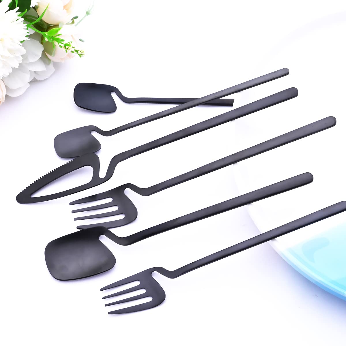 Gugrida 8-Piece Matte Black Dessert Forks Set - 304 Stainless Steel Silverware with Leight Design - Elegant Matte Finish for Kitchen, Restaurant & Home Use - 6.85