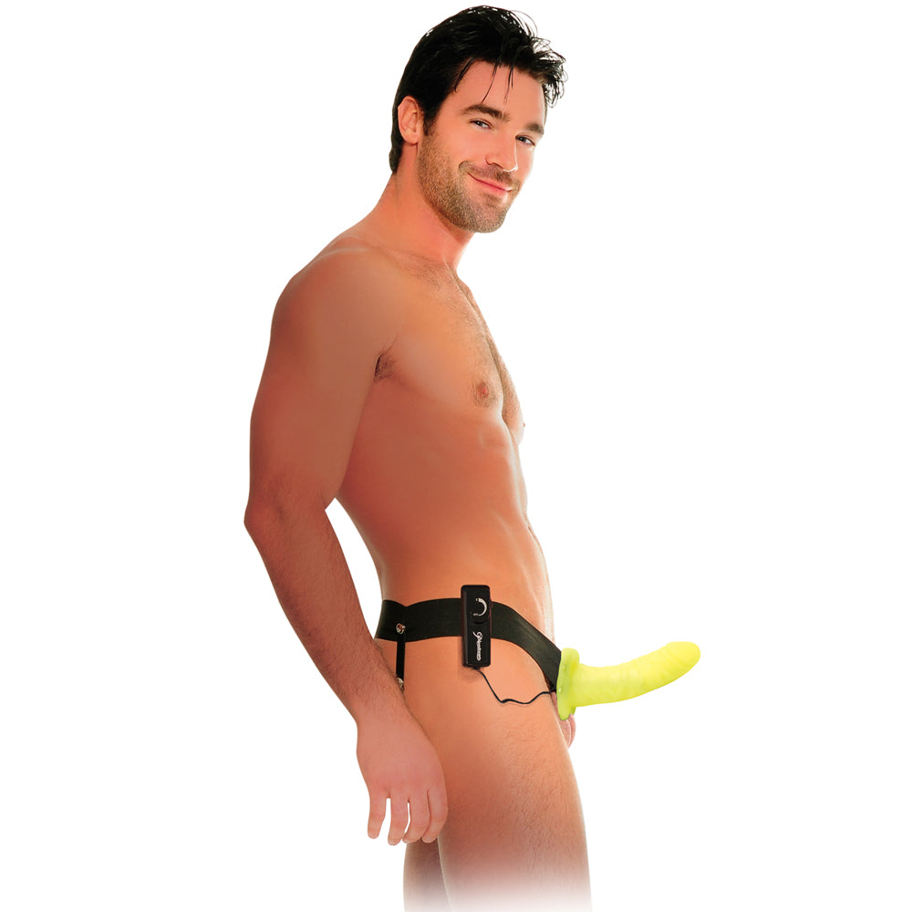 Glow in the Dark Vibrating Hollow Strap On Dildo - Fetish Fantasy Series for Couples & Solo Play - Perfect for Roleplay, BDSM & Spicing Up Your Sex Life