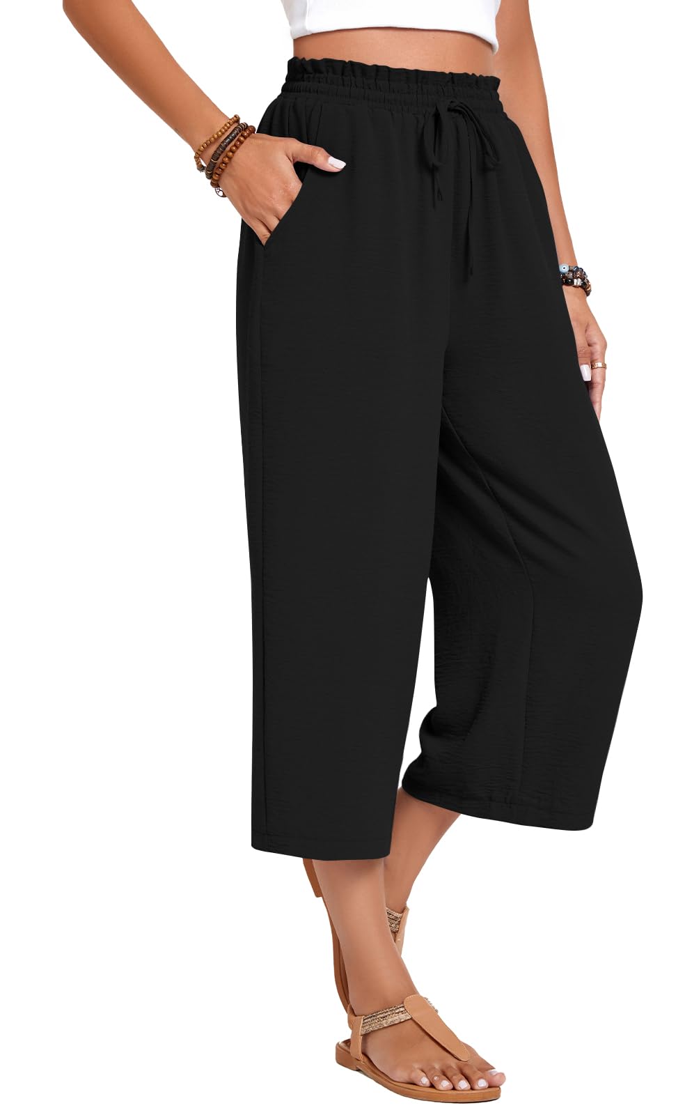 Syoss Women's Plus Size High Waist Casual Pants - Adjustable Knot, Loose Straight Trousers with Pockets for Business, Office & Work | Comfortable Workwear for Professional Women