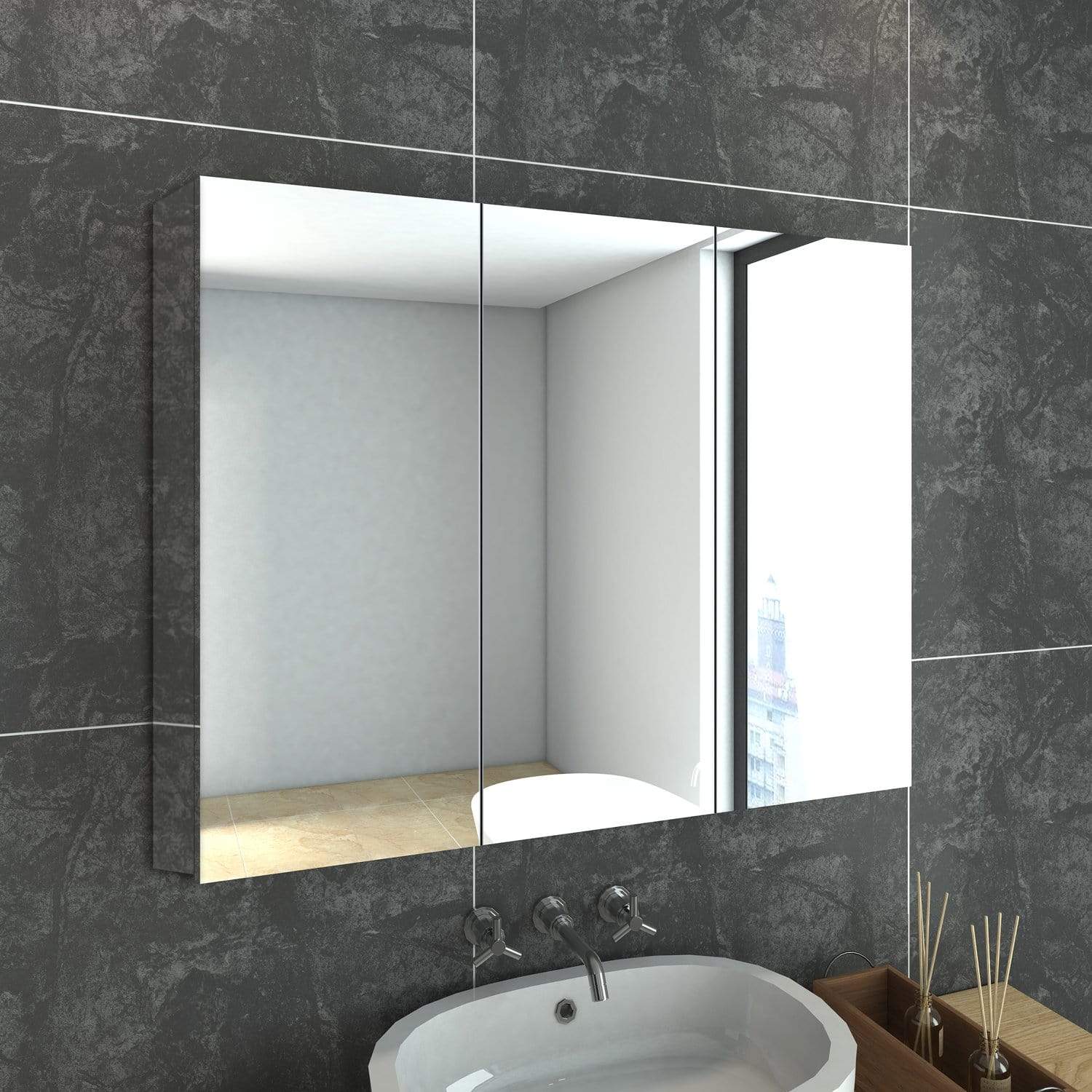 Polished Stainless Steel Wall Mounted Bathroom Mirror Cabinet - 900x150x710mm Storage Space for Toiletries & Cosmetics | Perfect for Small Bathrooms, Vanity Organizers & Modern Home Decor