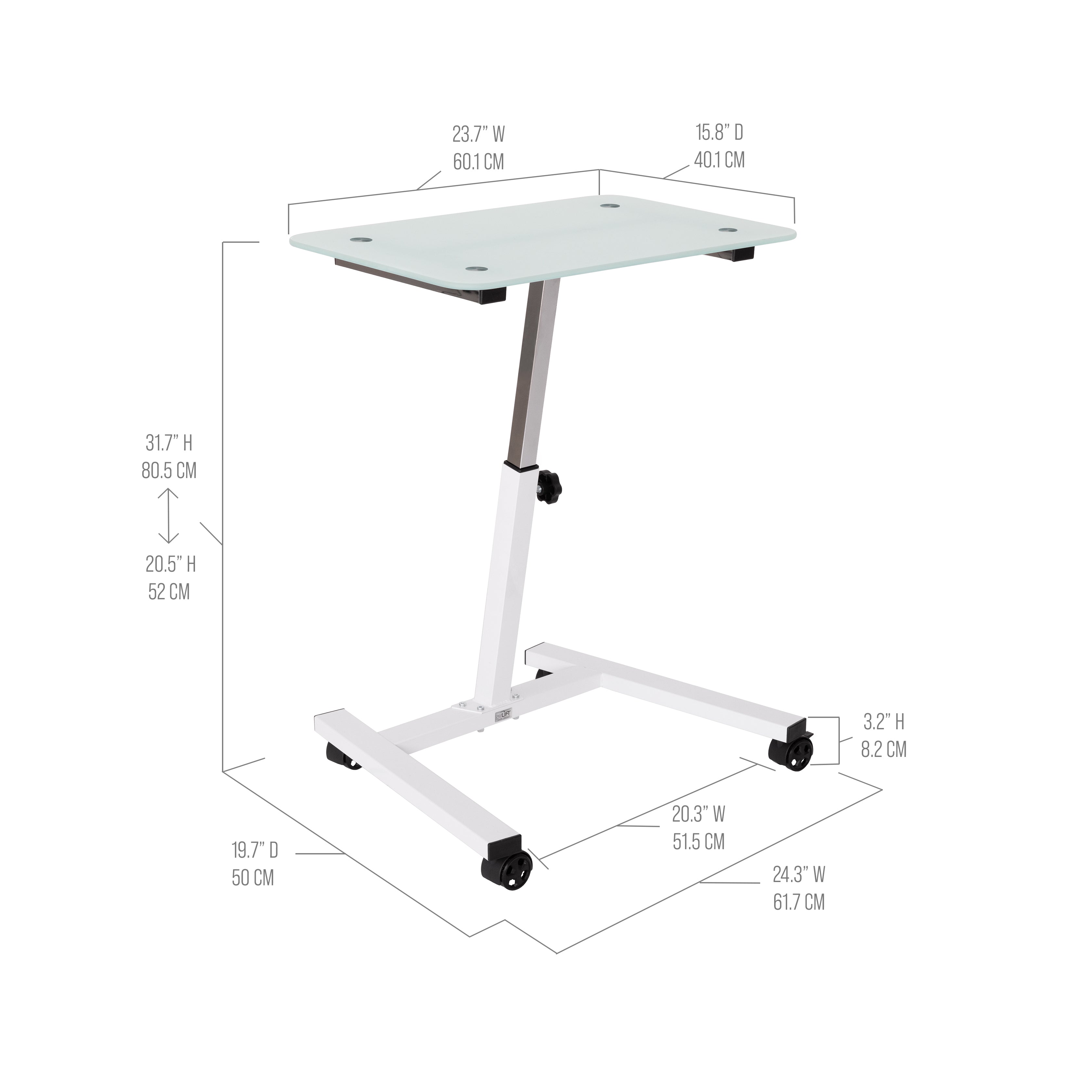 airLIFT® Tempered Glass Mobile Desk - Adjustable Height Standing Desk for Home Office, Gaming & Workstation - Perfect for Remote Work, Study & Computer Use