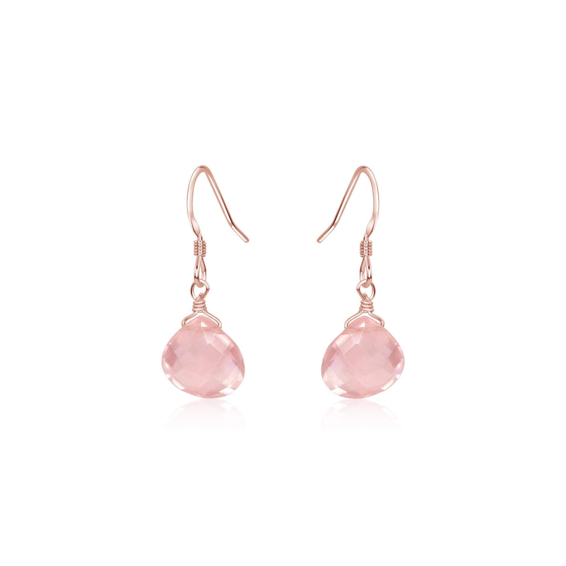 Rose Quartz Gemstone Teardrop Dangle Earrings for Women - Healing Crystal Jewelry for Chakra Balancing & Positive Energy | Perfect for Meditation, Yoga & Spiritual Gifts