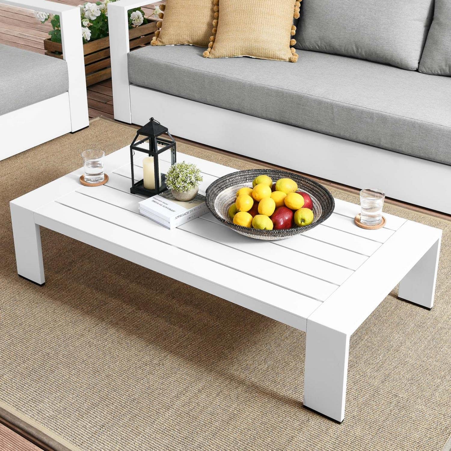 Modway Tahoe Patio Aluminum Coffee Table with White Finish - Outdoor Furniture for Poolside, Garden & Backyard - EEI-5677-WHI
