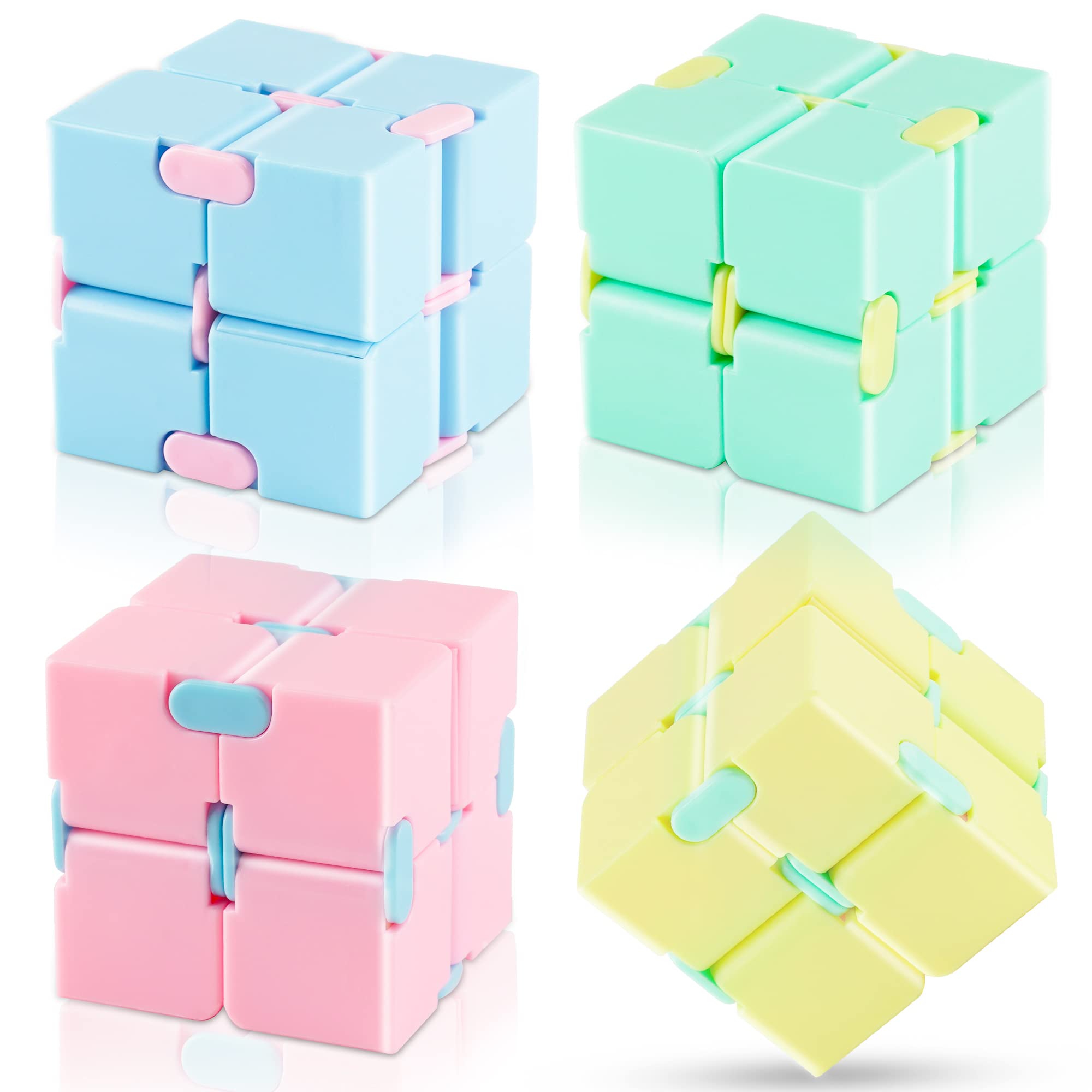 Infinity Cube Sensory Fidget Toy Set - 4 Pack Stress Relief Puzzle Cube for Kids & Adults, ADHD Anxiety Relief, Magic Flip Cube for Focus - Perfect for Office Desk, Classroom, Travel & Killing Time Gifts