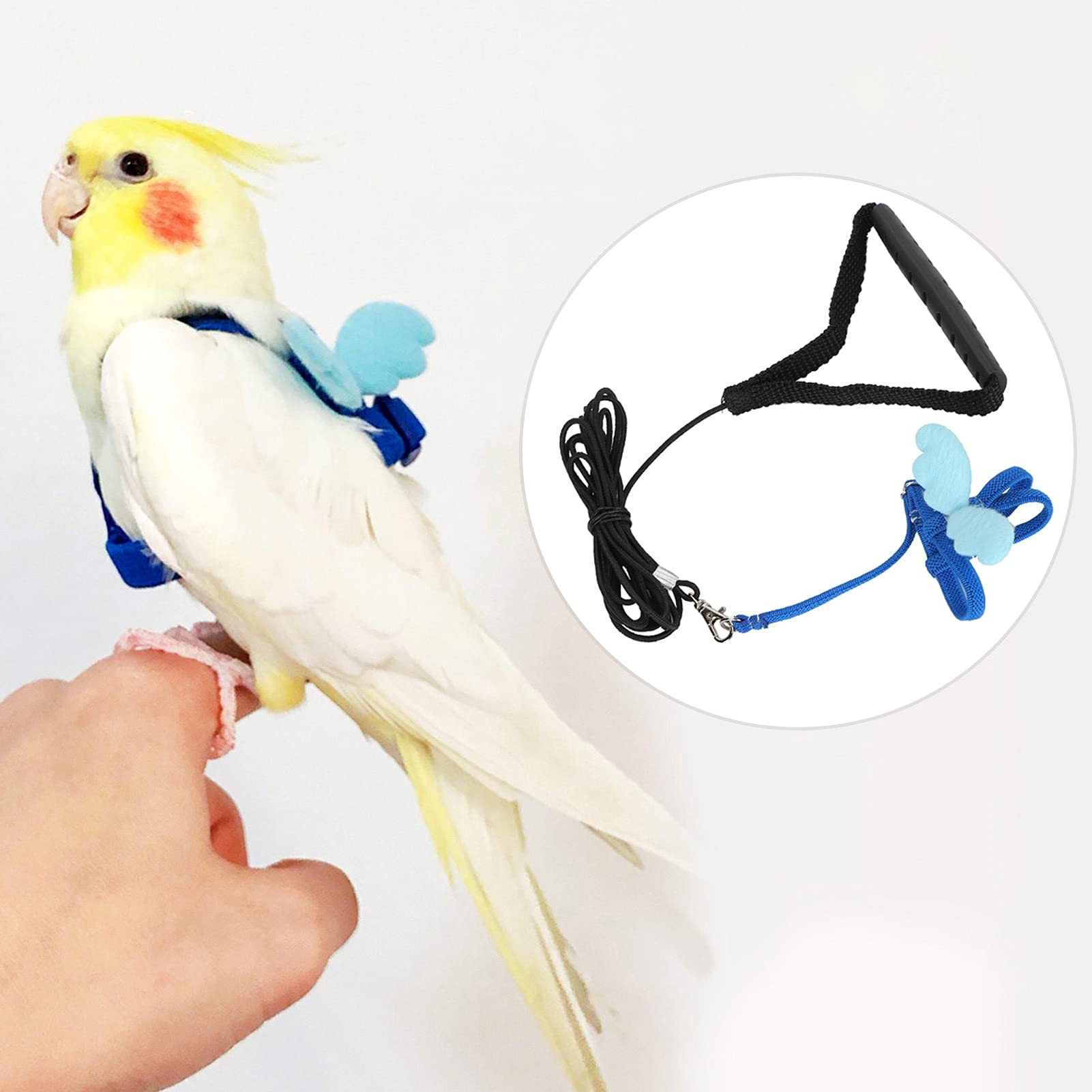 Adjustable Bird Harness for Small Parrots - Cute Pet Bird Leash with Rope Straps - Perfect for Training, Outdoor Walks & Travel (Blue, Size S)