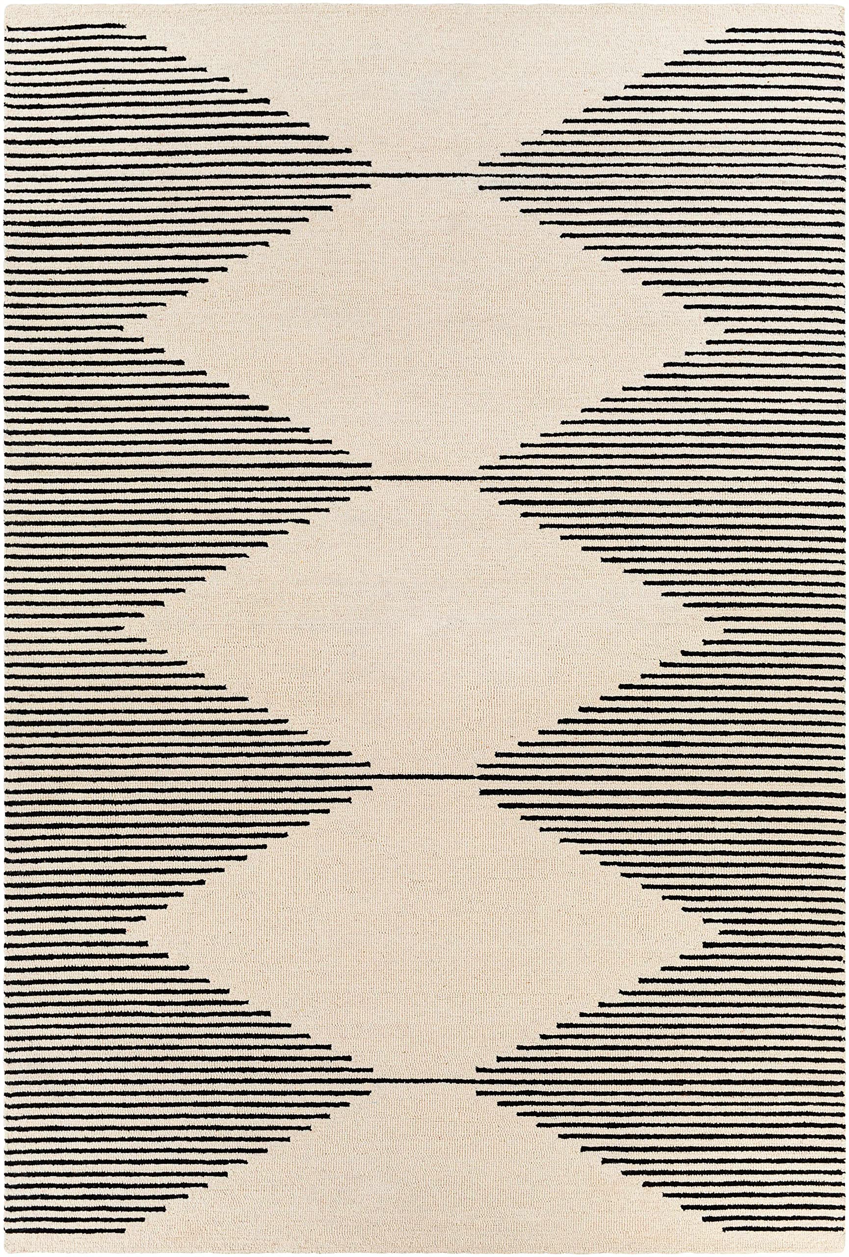 Hauteloom Walkerston Wool Area Rug 6' x 9' - Soft Contemporary Black & Beige Living Room Rug - Non-Slip Bedroom Carpet for Home Decor & Cozy Spaces