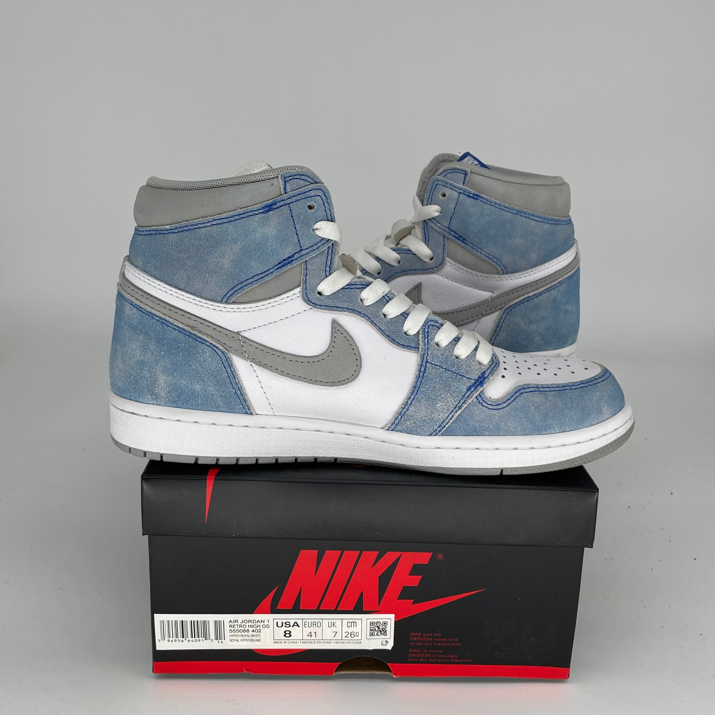 AIR JORDAN 1 HYPER ROYAL Sneakers - Men's Size 8 (555088-402) | Retro Basketball Shoes for Casual Wear & Street Style Fashion