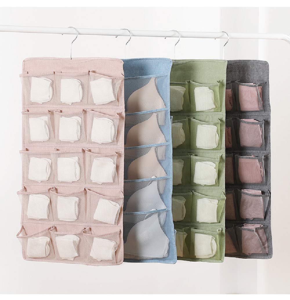 20-Pocket Hanging Closet Organizer for Clothes, Bras, Socks & Jewelry - Space Saving Storage Solution for Bedroom, Pantry & Wardrobe Organization - Blue