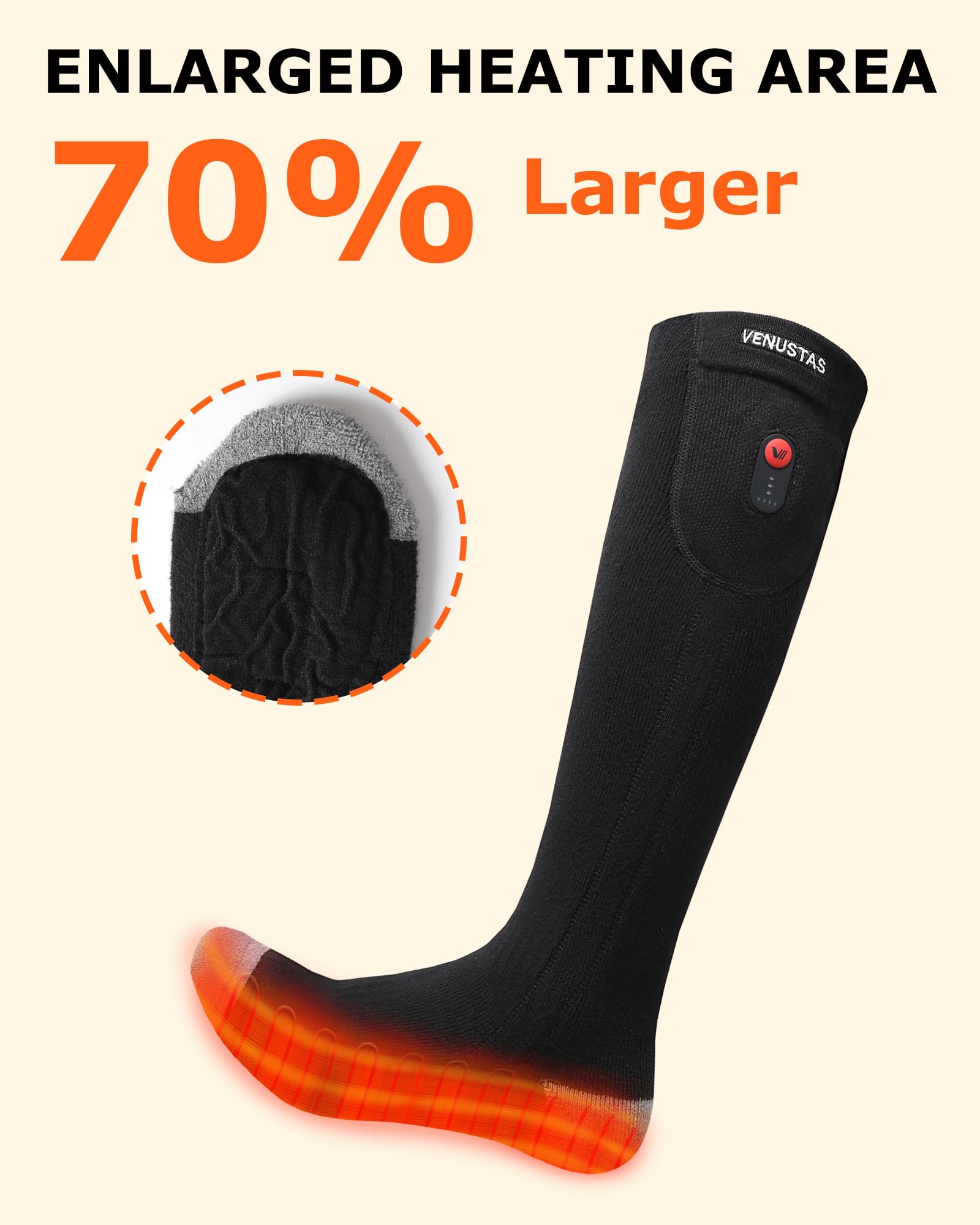 Venustas Rechargeable Electric Heated Socks for Men & Women - Winter Warm Thermal Hunting Socks for Cold Feet | Perfect for Outdoor Activities, Skiing, Hiking & Winter Sports