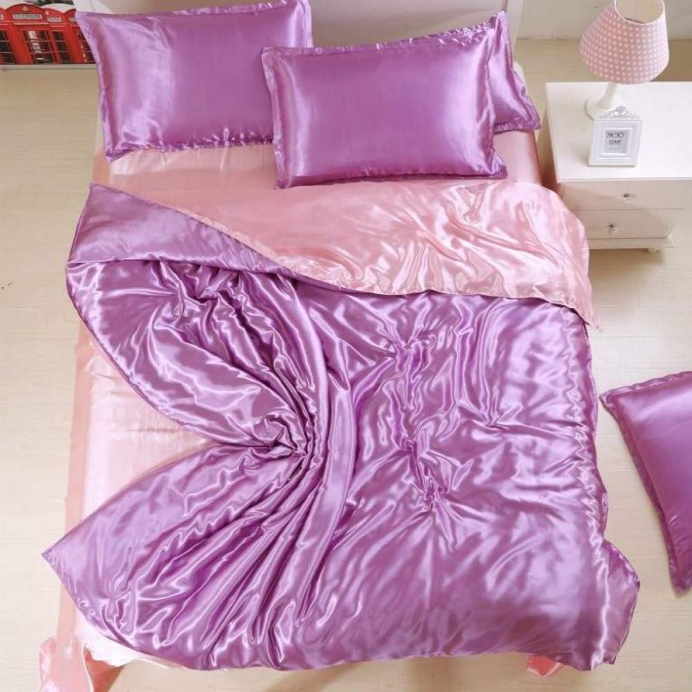 Luxury Satin Bed Sheet Set - Double-Sided Cooling Tencel Silk Quilt Cover, 4-Piece King Size (220x240cm), Brick Red - Perfect for Summer & All-Season Comfort