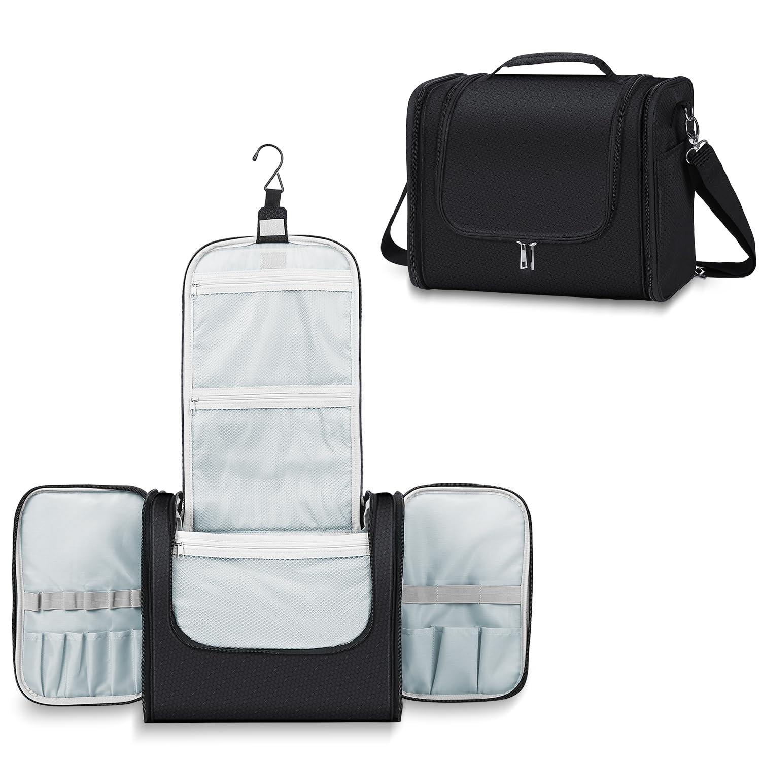 Buruis Large Hanging Toiletry Bag for Women & Men - Waterproof Travel Cosmetic Organizer with Extra Capacity for Full-Sized Toiletries - Perfect for Airplane Carry-On, Gym, Camping & Vacation Essentials (Black)