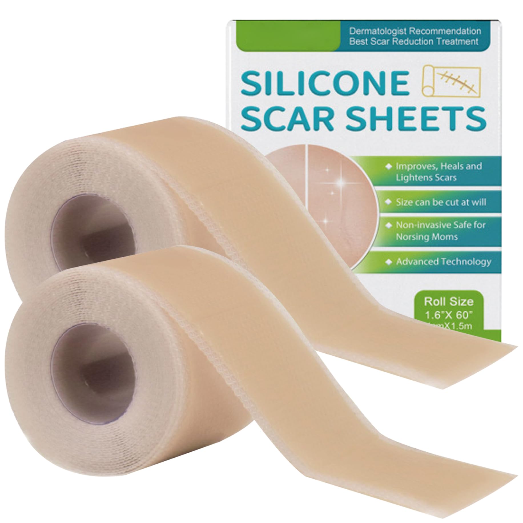 2 Rolls Silicone Scar Sheets for Scars - 1.6x59.1 Inch Flexible & Breathable Surgical Scar Tape - Promotes Wound Healing & Reduces Scar Appearance - Perfect for Post-Surgery, C-Section, Burns & Acne Scars - Medical Grade Silicone Scar Removal Strips for Outdoor Activities & Daily Use