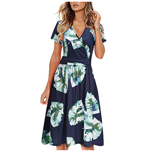Qinday Women's Summer Short Sleeve Wrap Dress - Floral V-Neck Casual Boho Beach Party Dress for Women | Perfect for Vacations, Date Nights & Outdoor Events