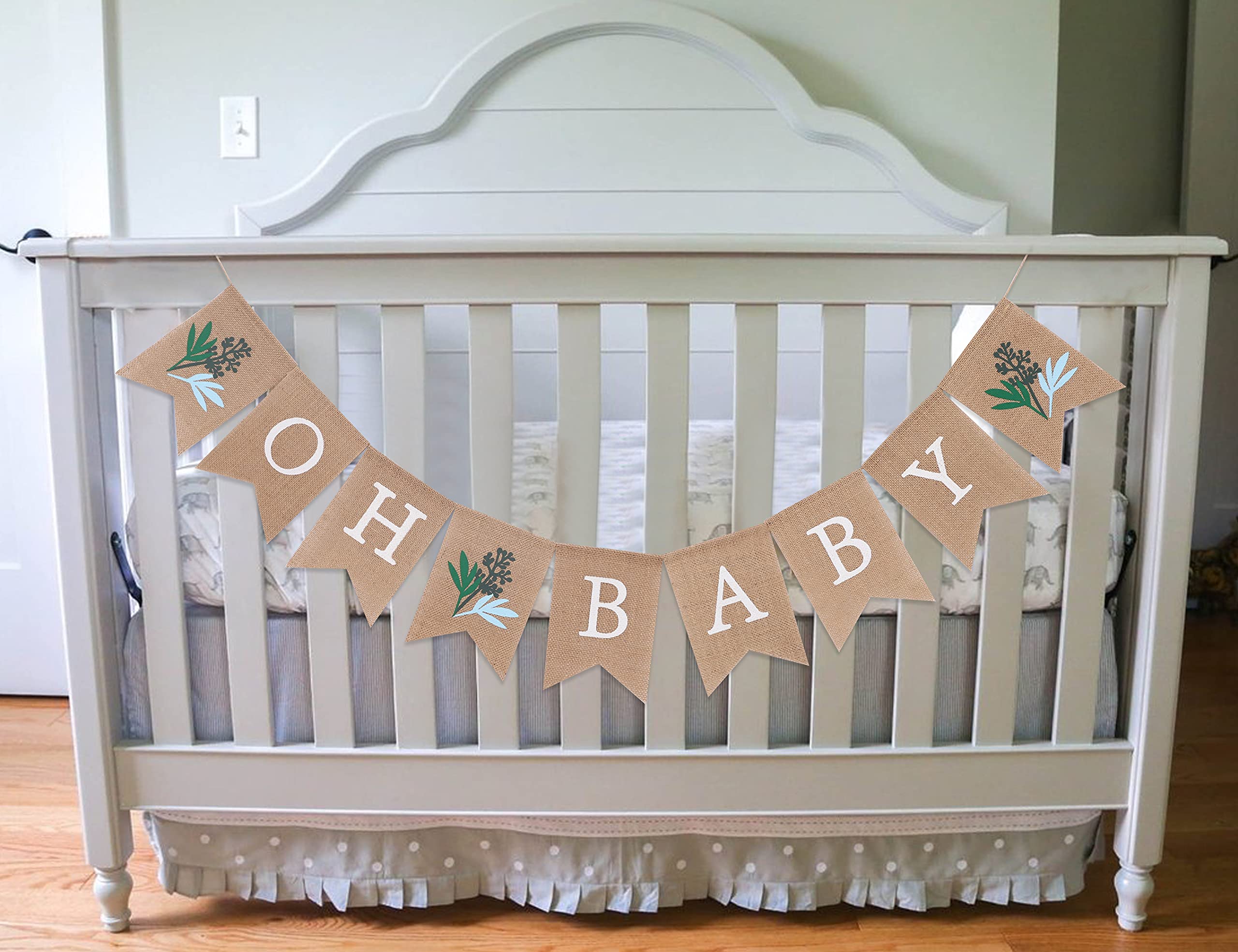 Greenery Baby Shower Banner - Gender Neutral Burlap Banner for Baby Showers | Oh Baby Decorations for Nursery, Gender Reveal & Wedding Shower Decor | Perfect for Rustic, Boho & Farmhouse Themes