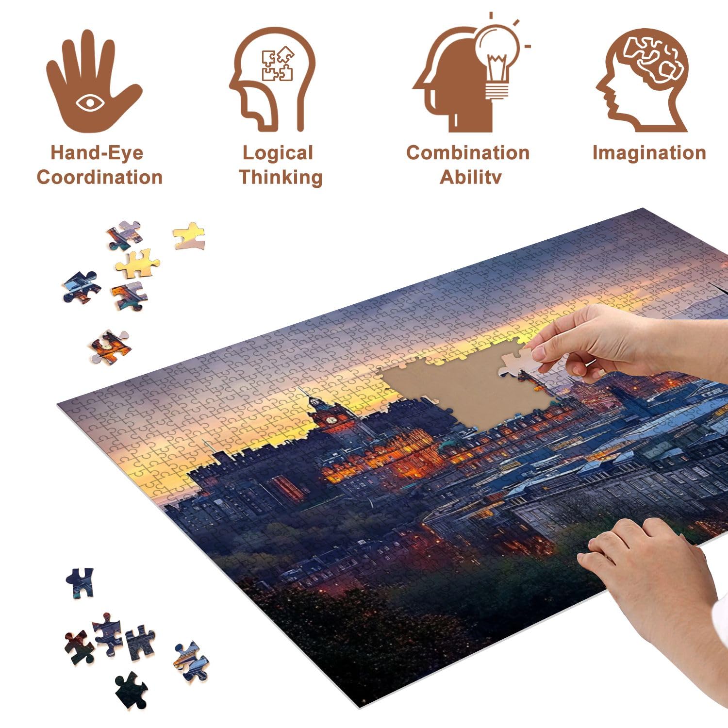 500-Piece Wooden Jigsaw Puzzle - Stunning City Skyline at Sunset - Family & Adult Puzzle Game - Educational Toy & Home Decor - Perfect for Relaxation, Brain Training & Living Room Decor