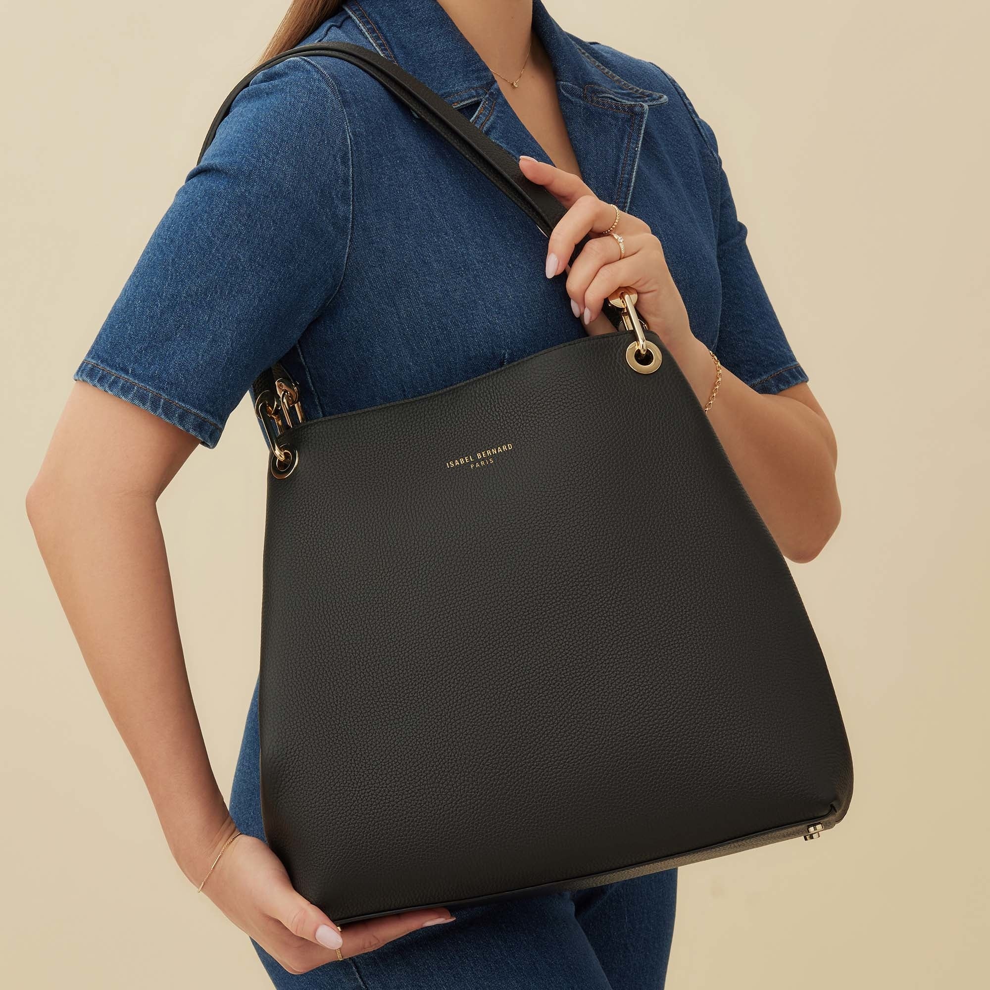 Femme Forte Annabelle Black Calfskin Leather Shoulder Bag for Women - Stylish & Durable Handbag for Work, Travel & Everyday Use