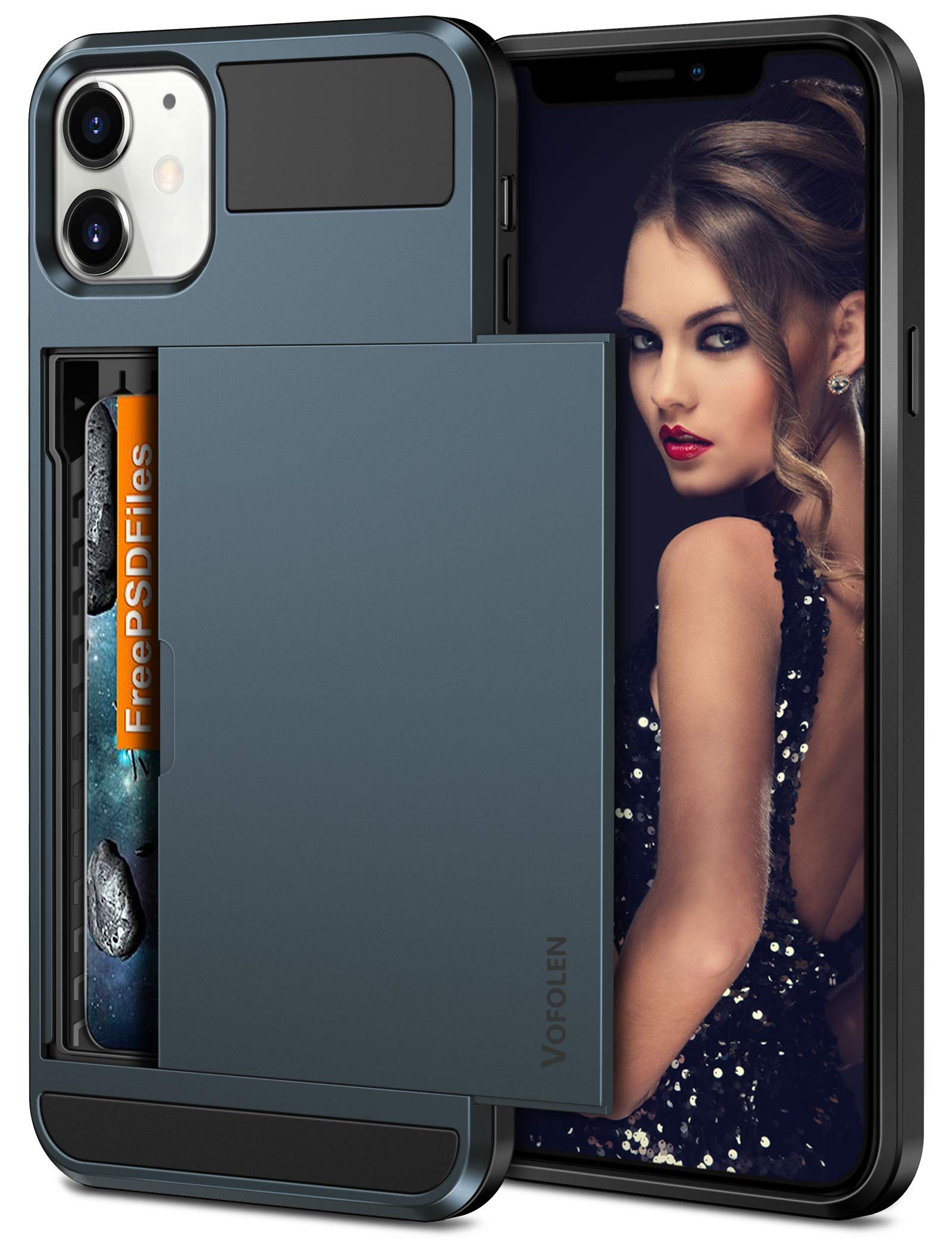 Vofolen iPhone 12 Case with Wallet & Card Holder - 5G Compatible Sliding Back Pocket Cover, Anti-Scratch Dual Layer Protection (Navy) | Perfect for Work, Travel & Everyday Use
