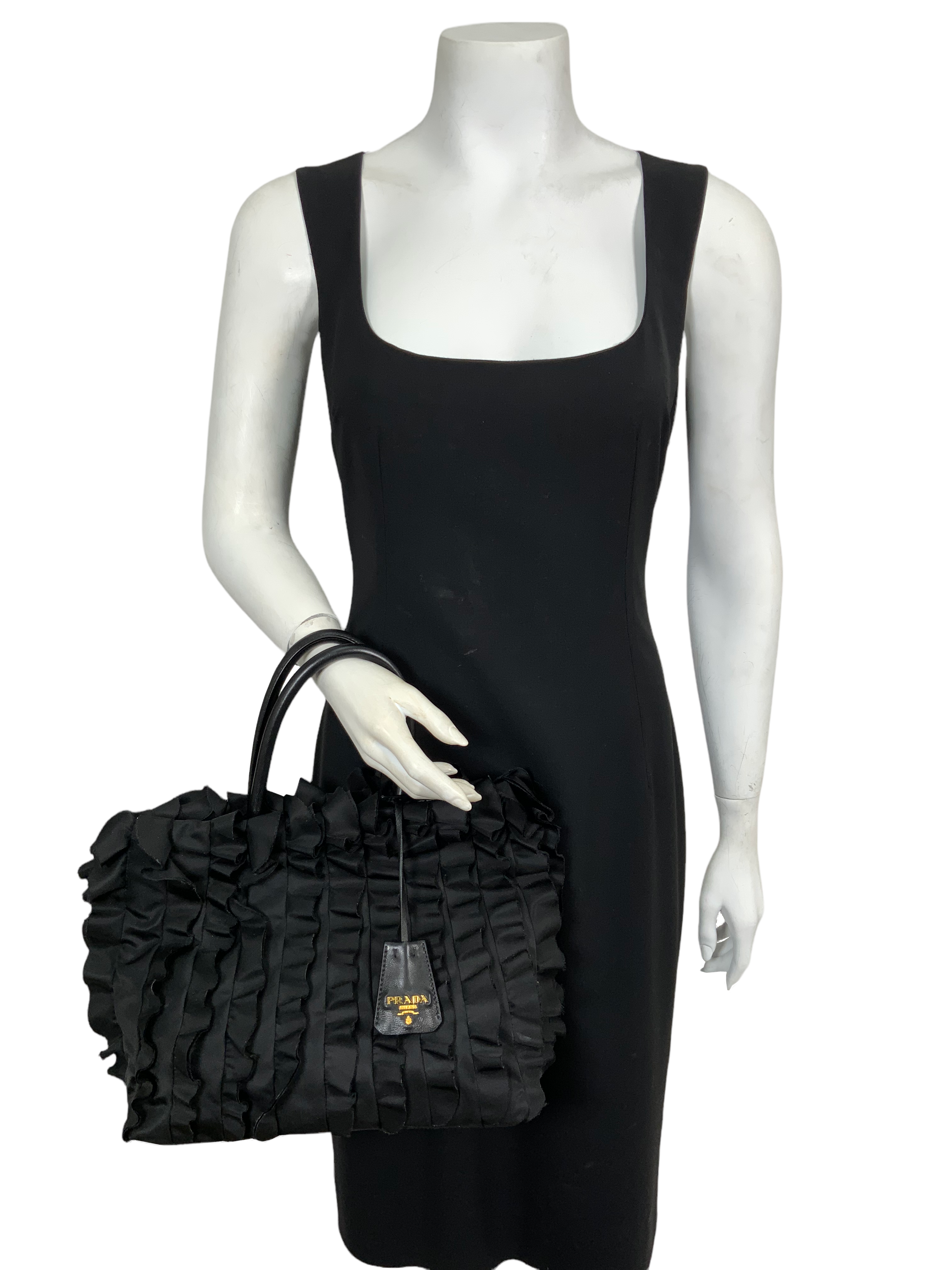 Prada Tessuto Nylon Ruffle Tote Bag for Women - Luxury Designer Handbag for Work, Travel & Everyday Use