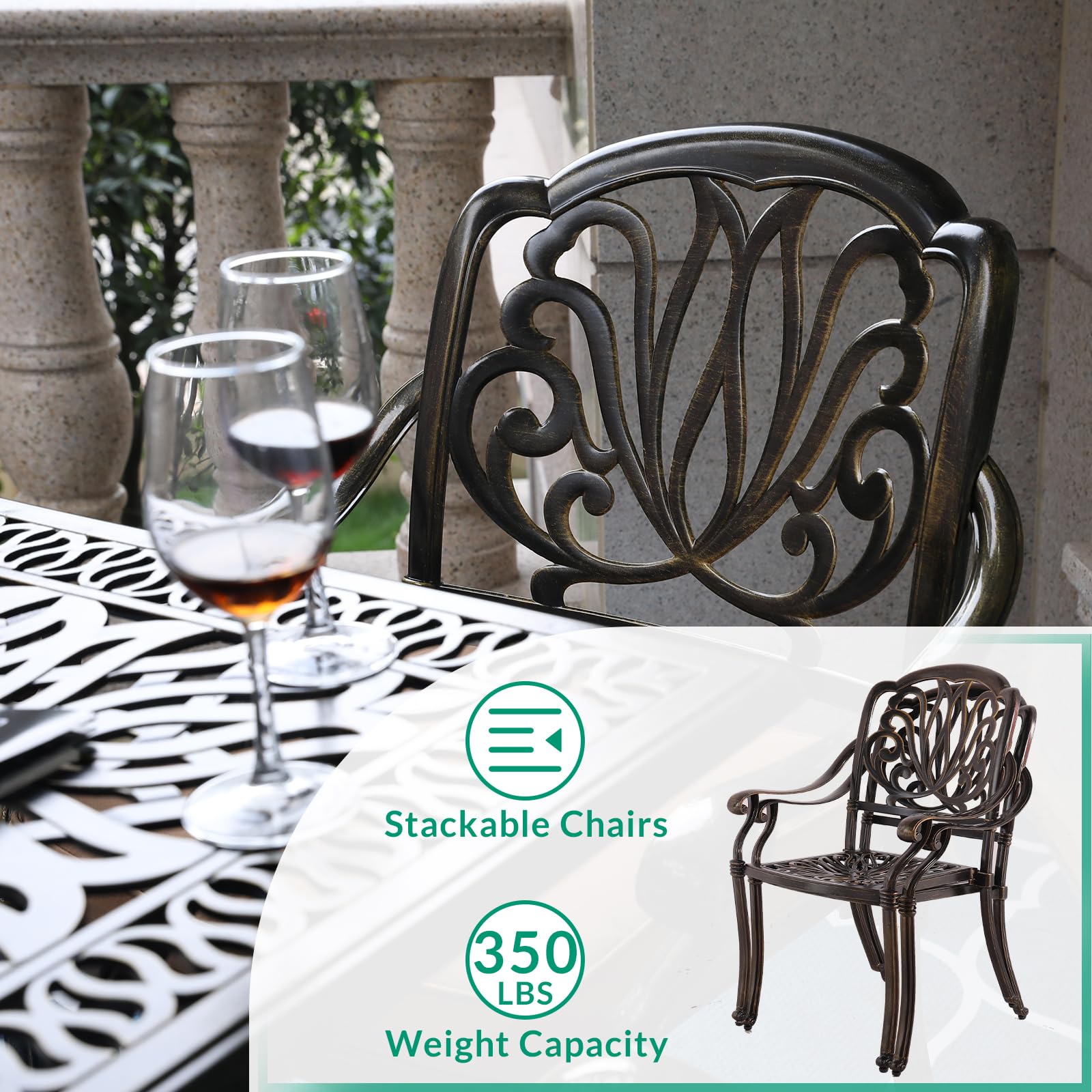 VIVIJASON 3-Piece Outdoor Dining Set - All-Weather Cast Aluminum Patio Bistro Set with 2 Chairs, 2 Navy Blue Cushions & 31