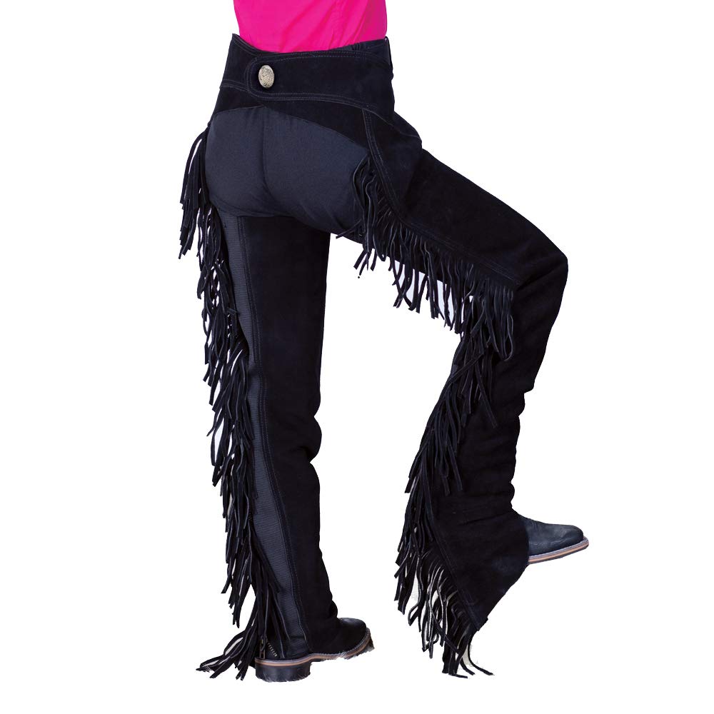 Premium Black Ultrasuede Kids' Chaps with Stretch Panel - Comfortable & Durable for Horseback Riding, Rodeo & Western Fashion | Perfect for Equestrian Events, Cowboy Costumes & Outdoor Activities