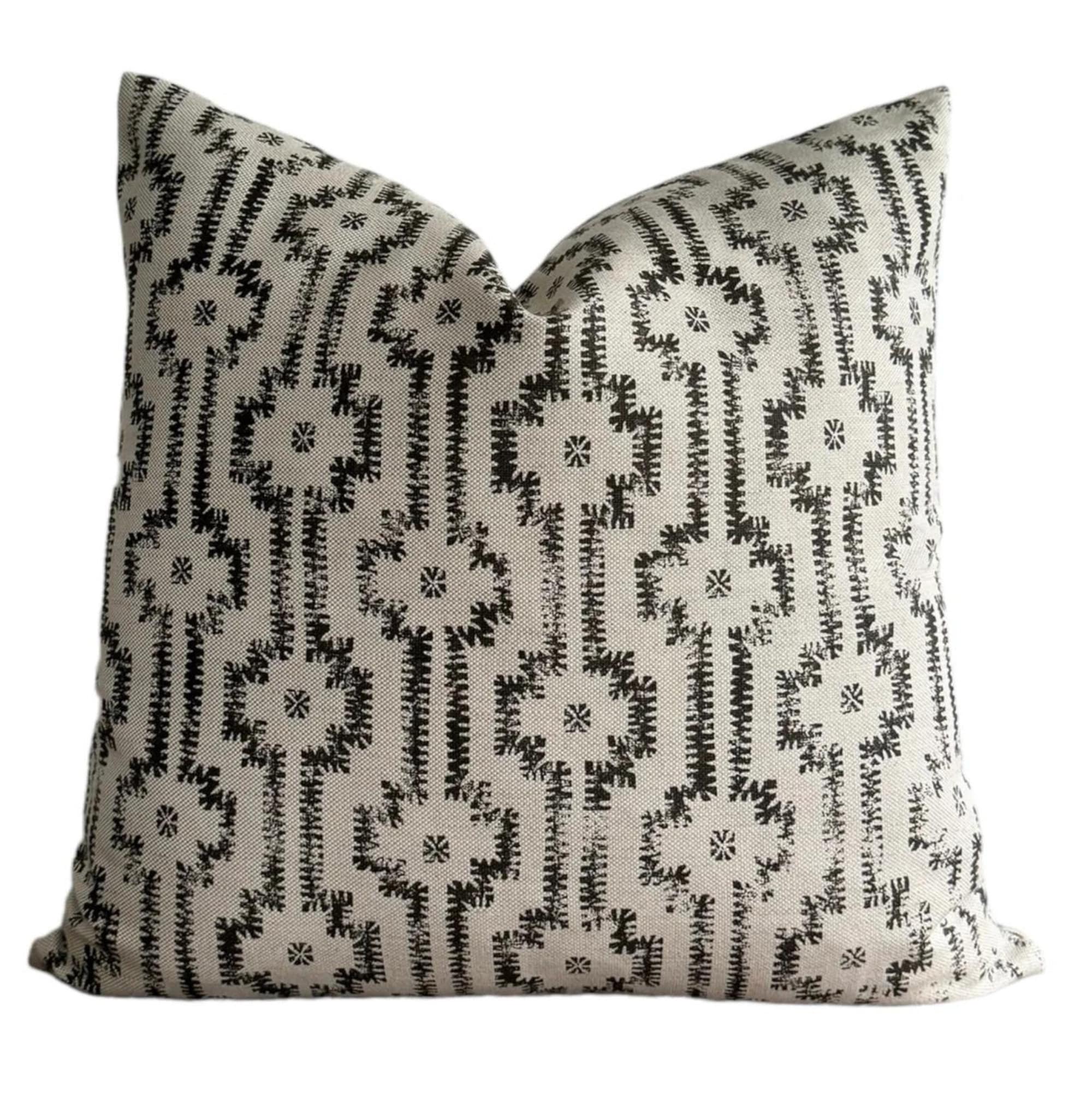 Premium Designer Maresca Pillow Cover - Shipibo Pattern in Charcoal Gray - Soft Decorative Cushion Case for Living Room, Bedroom & Sofa