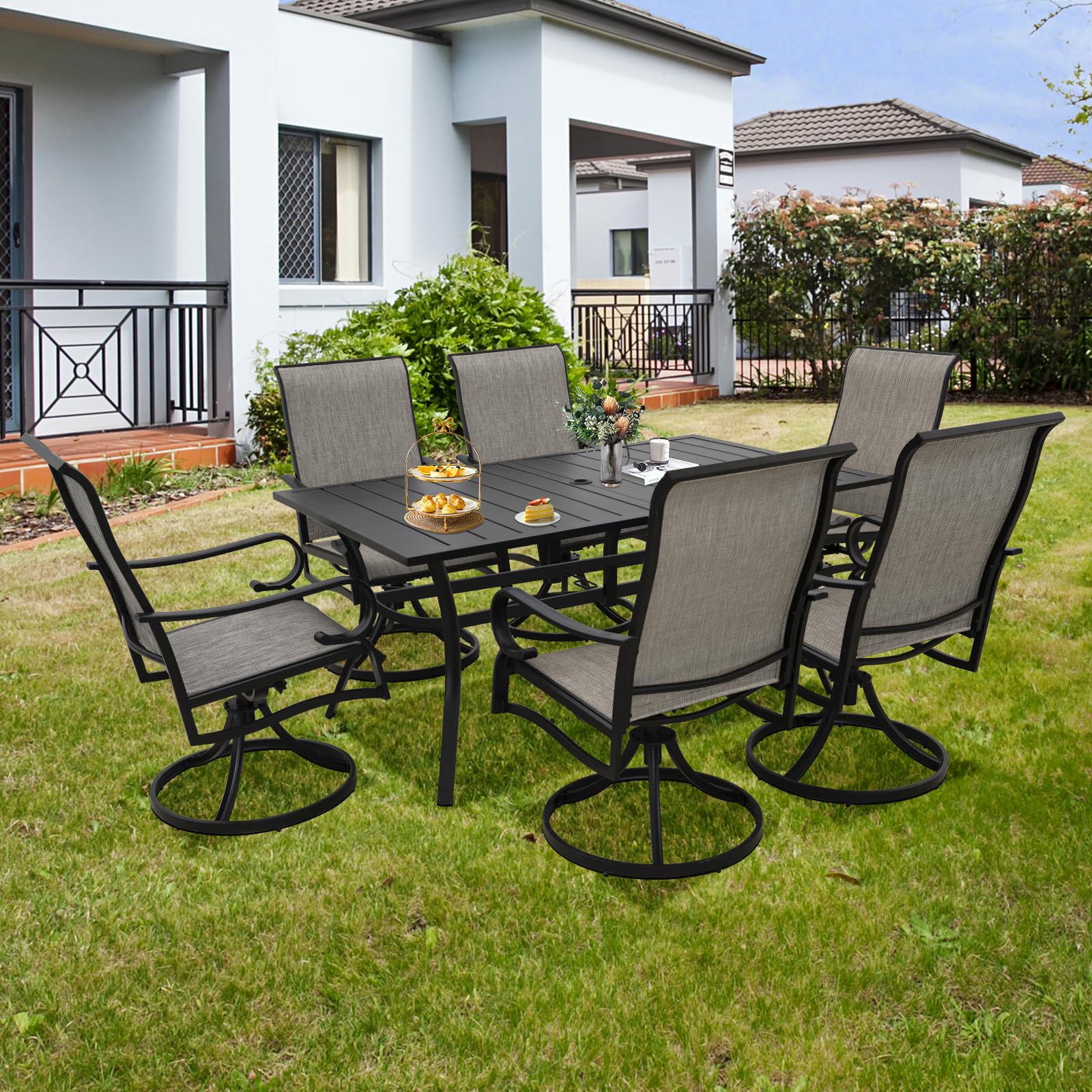 MEOOEM 6-Person Rectangle Outdoor Patio Dining Table - All-Weather Metal Tabletop with 1.57