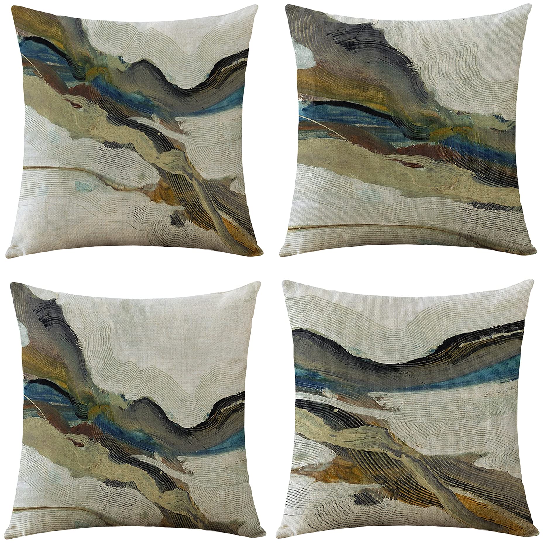 Vintage Fall Winter Abstract Throw Pillow Covers 18x18 Inch - Set of 4 Square Burlap Cushion Cases for Sofa, Couch, Bed & Living Room Decor (Banded Design) - Perfect for Cozy Home, Farmhouse & Seasonal Decor