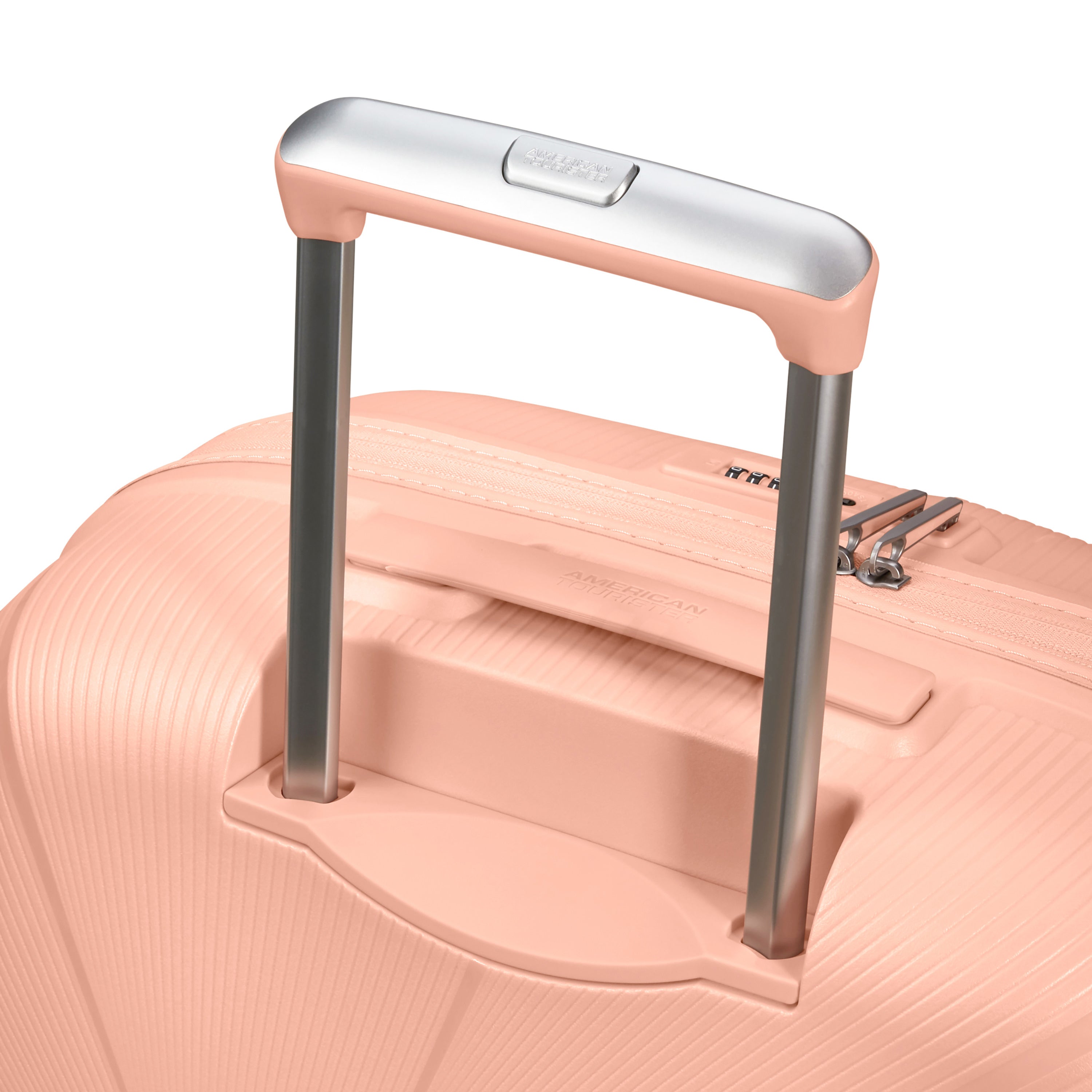 American Tourister StarVibe Spinner Medium Expandable Luggage - Metallic Peach | Lightweight Suitcase for Travel, Business Trips & Vacations | Durable Hardshell Carry-On with 360° Wheels