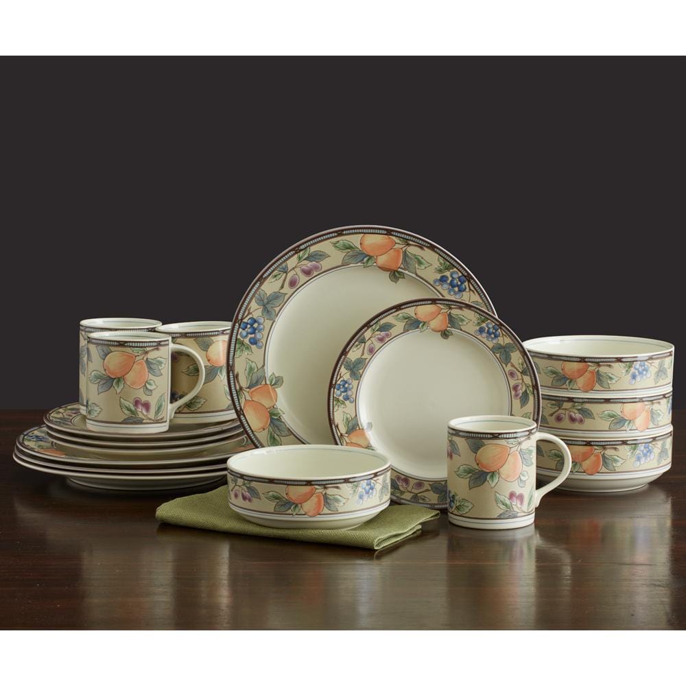Premium Garden Harvest® 16-Piece Dinnerware Set - Elegant Porcelain Plates, Bowls & Mugs for Family Dining, Dinner Parties & Outdoor Entertaining