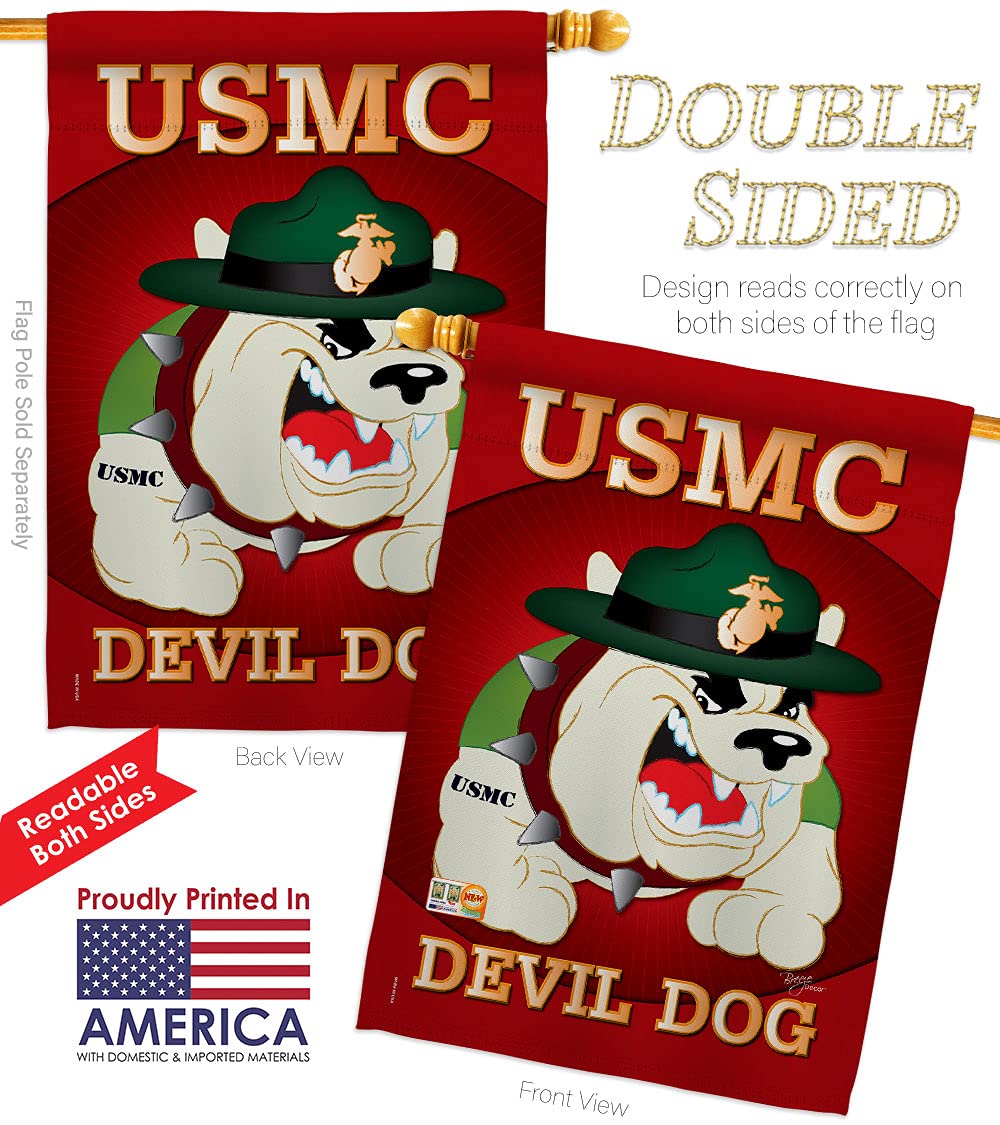 USMC Devil Dog Garden Flag Kit - Double-Sided 28x40 Inch Military House Banner - Armed Forces Veteran Gift, Semper Fi Decor, Made in USA | Perfect for Yard, Porch & Patriotic Home Decoration