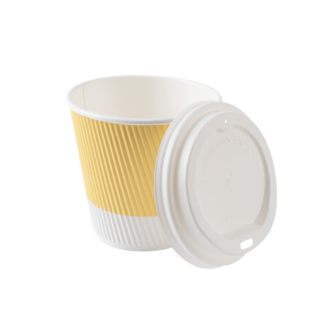 Restaurantware 8oz Insulated Coffee Cups with Lids - 400 Pack Leakproof Ripple Wall Hot Paper Cups | Eco-Friendly Disposable Cups for Coffee, Tea, Hot Chocolate & Lattes | Perfect for Cafes, Offices & Home Use