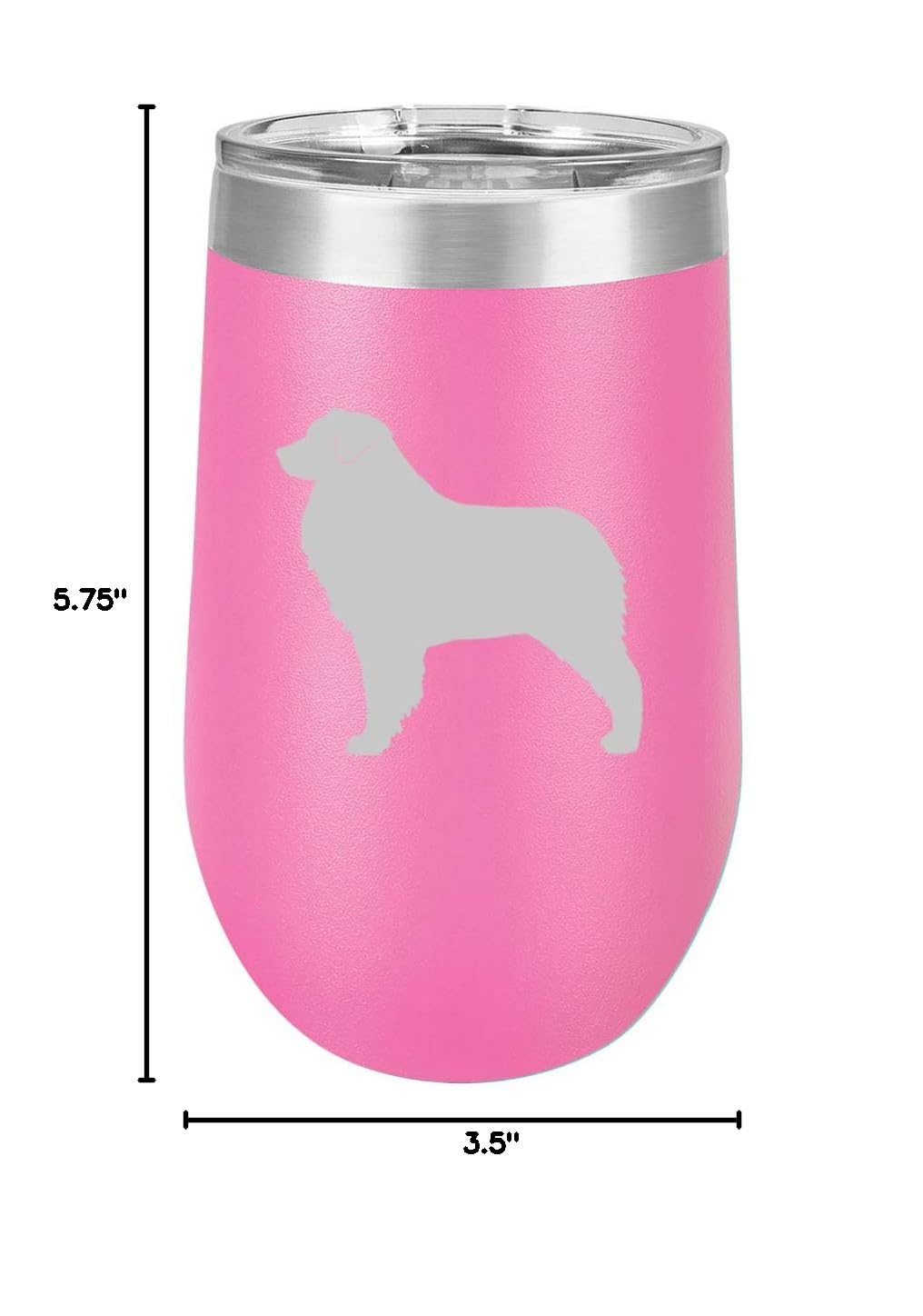 16 oz Double Wall Vacuum Insulated Stainless Steel Stemless Wine Tumbler - Leakproof Coffee Travel Mug with Lid for Hot & Cold Drinks - Australian Shepherd Design (Hot Pink) - Perfect for Office, Camping, Hiking and Outdoor Activities