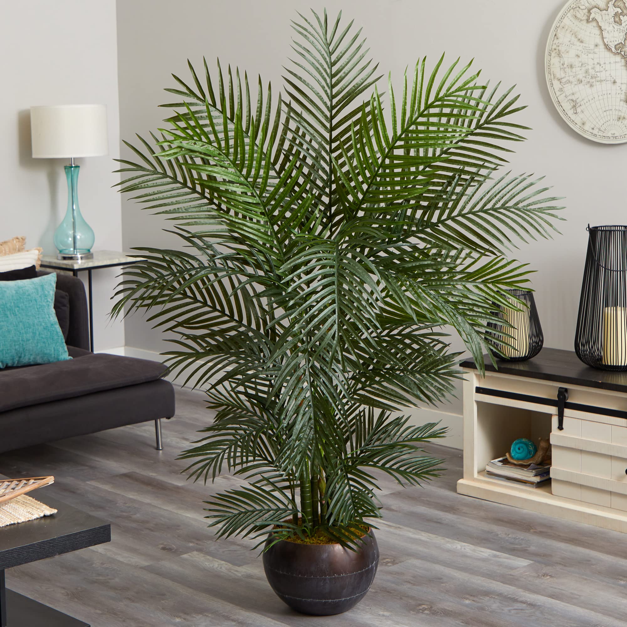 Nearly Natural 66in. UV Resistant Areca Palm Artificial Tree in Planter - Realistic Indoor/Outdoor Fake Plant for Home, Office, Patio & Garden Decor