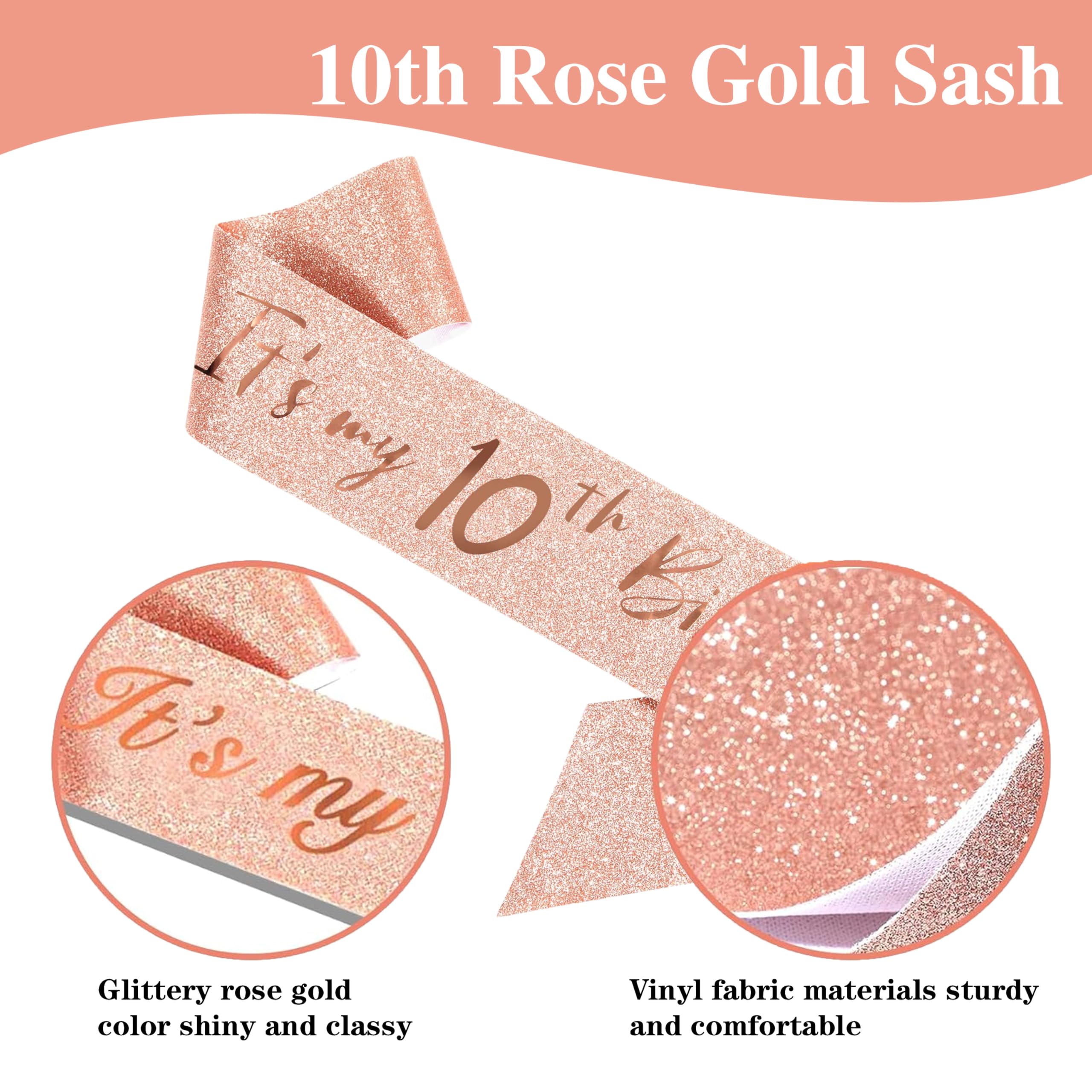 Rose Gold 10th Birthday Party Decorations Set - Happy Birthday Banner, Backdrop, Sash, Tiara & Balloons for Girls' Decade Celebration | Perfect for Birthday Parties, Photo Booths & Milestone Decor