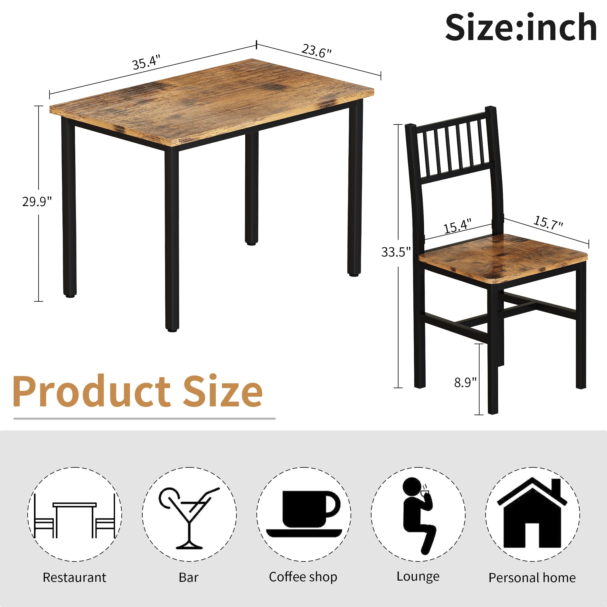 AWQM 3-Piece Industrial Dining Table Set with 2 Chairs - Compact Kitchen & Breakfast Table for Small Spaces - Perfect for Apartments, Living Rooms & Dining Areas (Brown) | Ideal for Morning Coffee, Family Meals & Small Space Entertaining