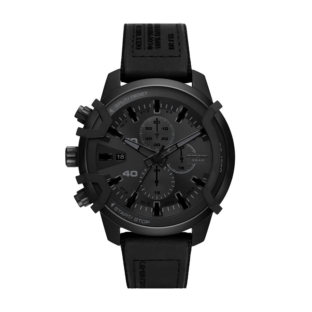 Diesel GRIFFED Chronograph Men's Watch - Black Leather Strap DZ4556 | Stylish Analog Quartz Wristwatch for Business, Casual & Formal Occasions