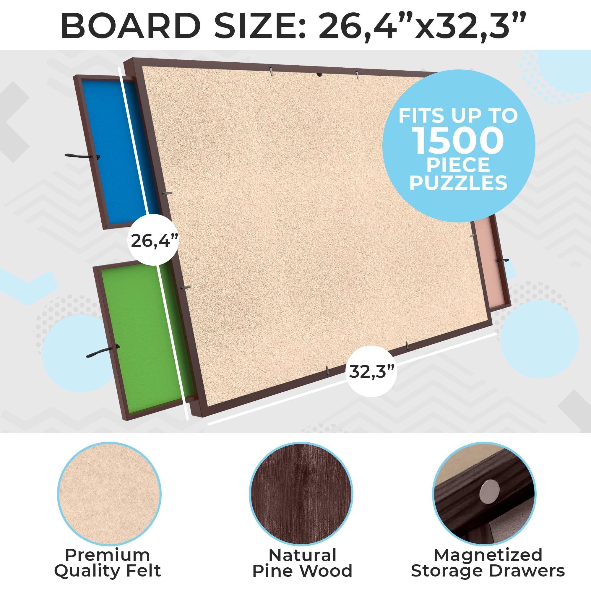 Premium QUOKKA Puzzle Board with 4 Magnetized Storage Drawers - Spinning Jigsaw Puzzle Table with Cover for Adults - Adjustable Angle & Position, Fits 1500-Piece Puzzles - Perfect for Family Game Nights, Travel, and Home Decor